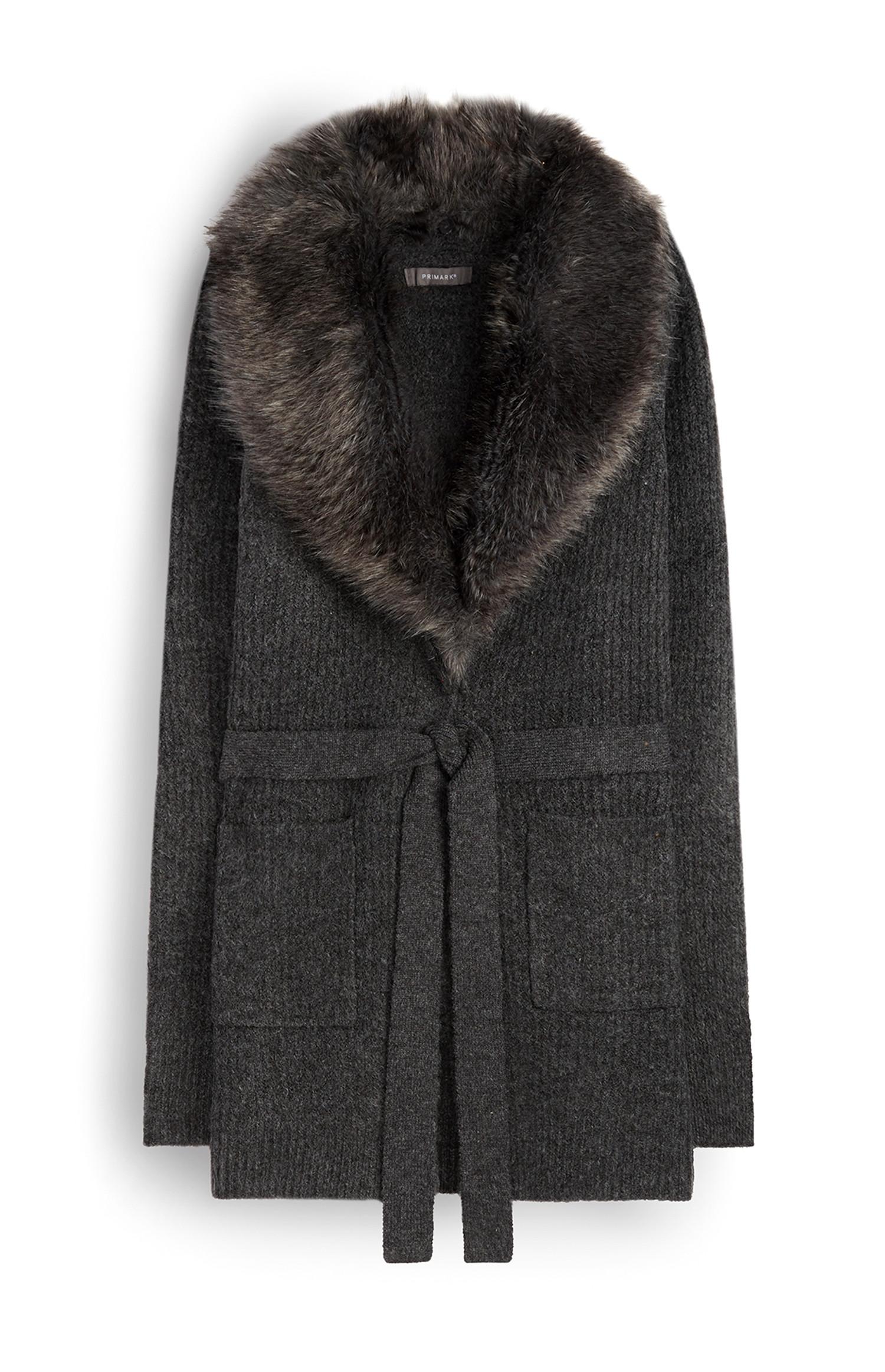 Casaco malha cinto imitação pelo