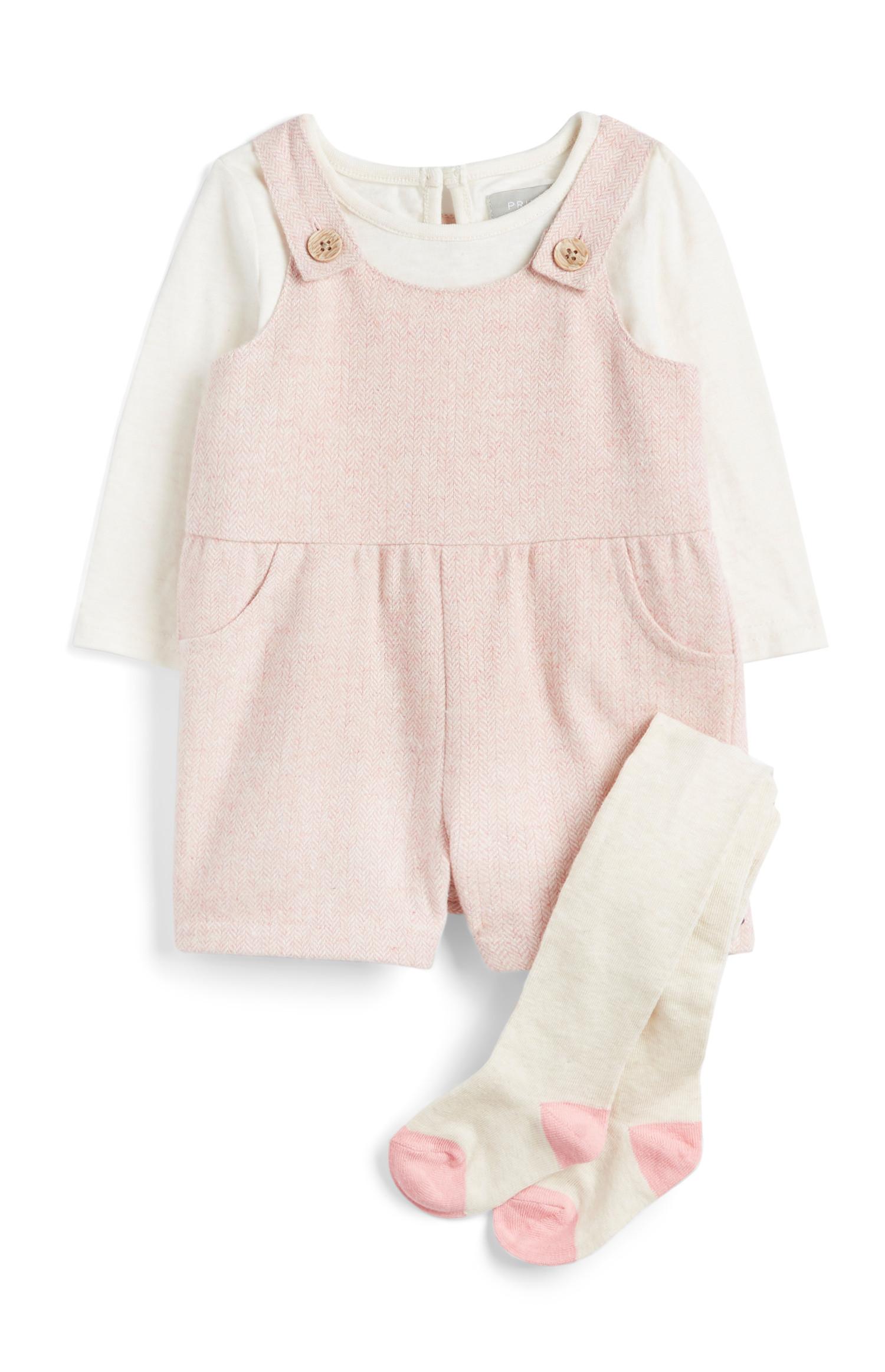 Rožnat dekliški tridelen komplet za dojenčke