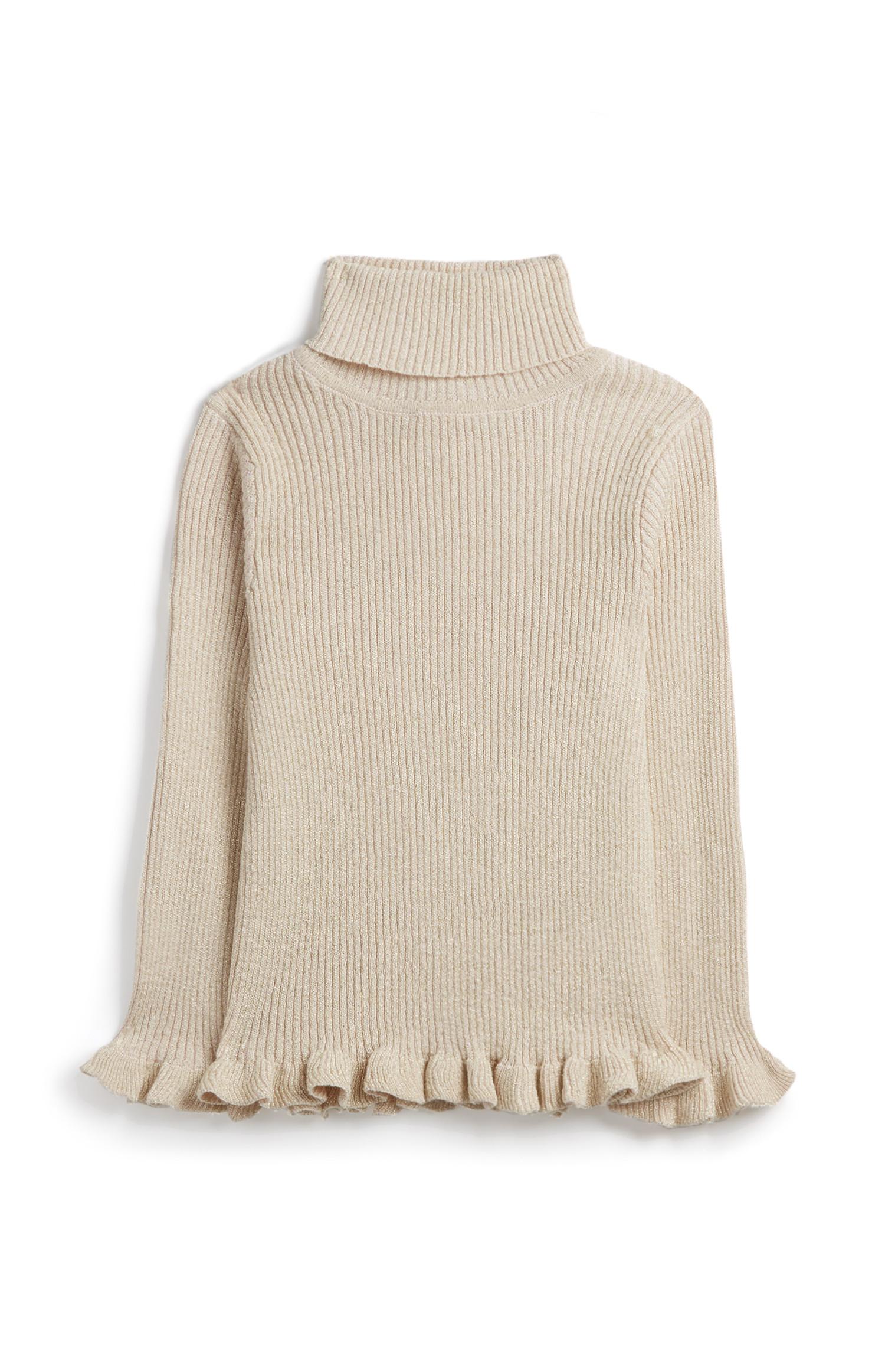 Camiseta color avena brillante con cuello vuelto de niña pequeña