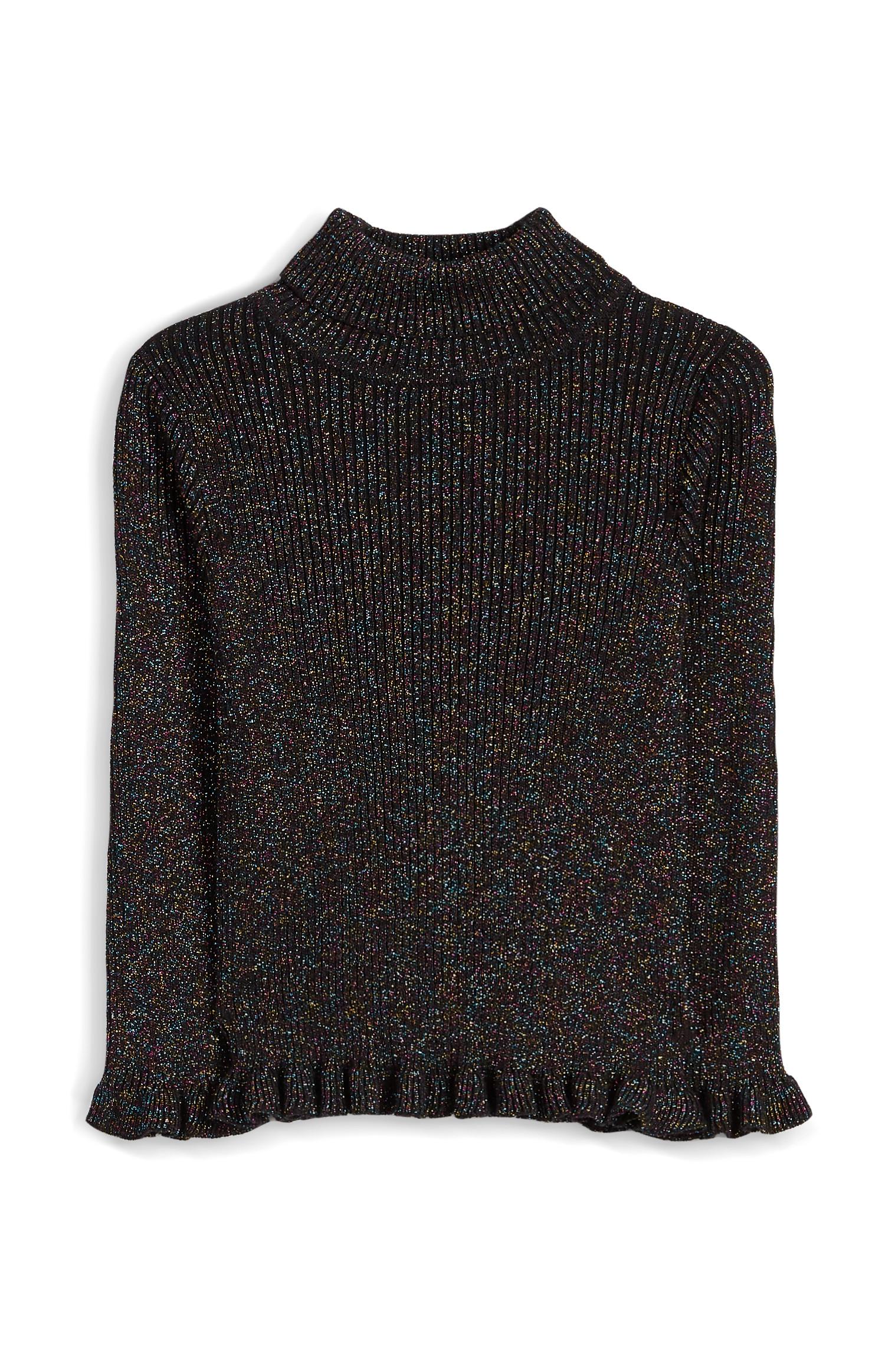 Jersey negro brillante con cuello vuelto para niña pequeña