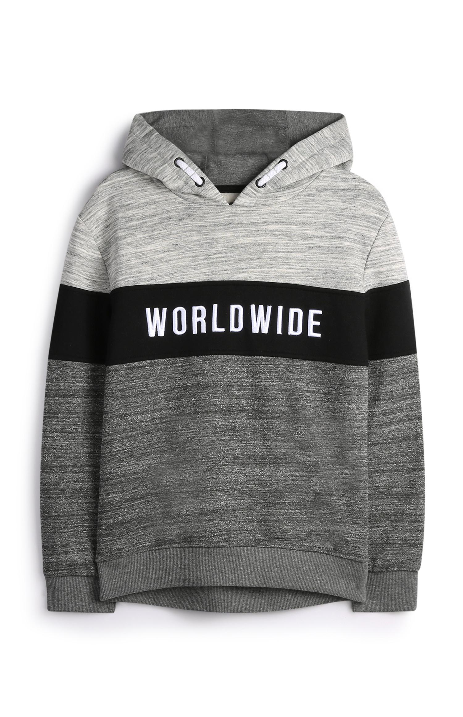 Siv pulover s kapuco za starejše dečke