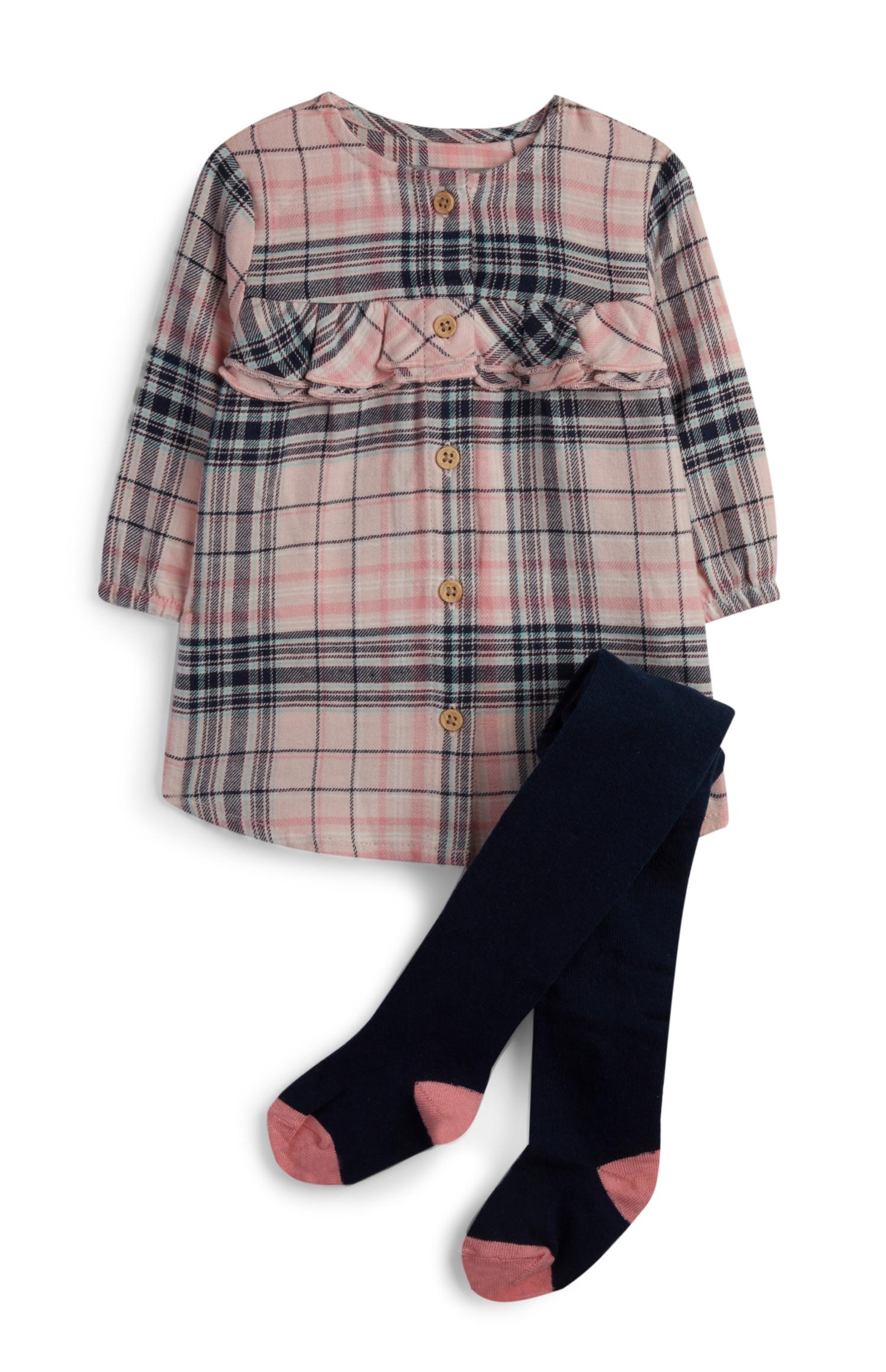 Vestido a cuadros y medias para bebé niña