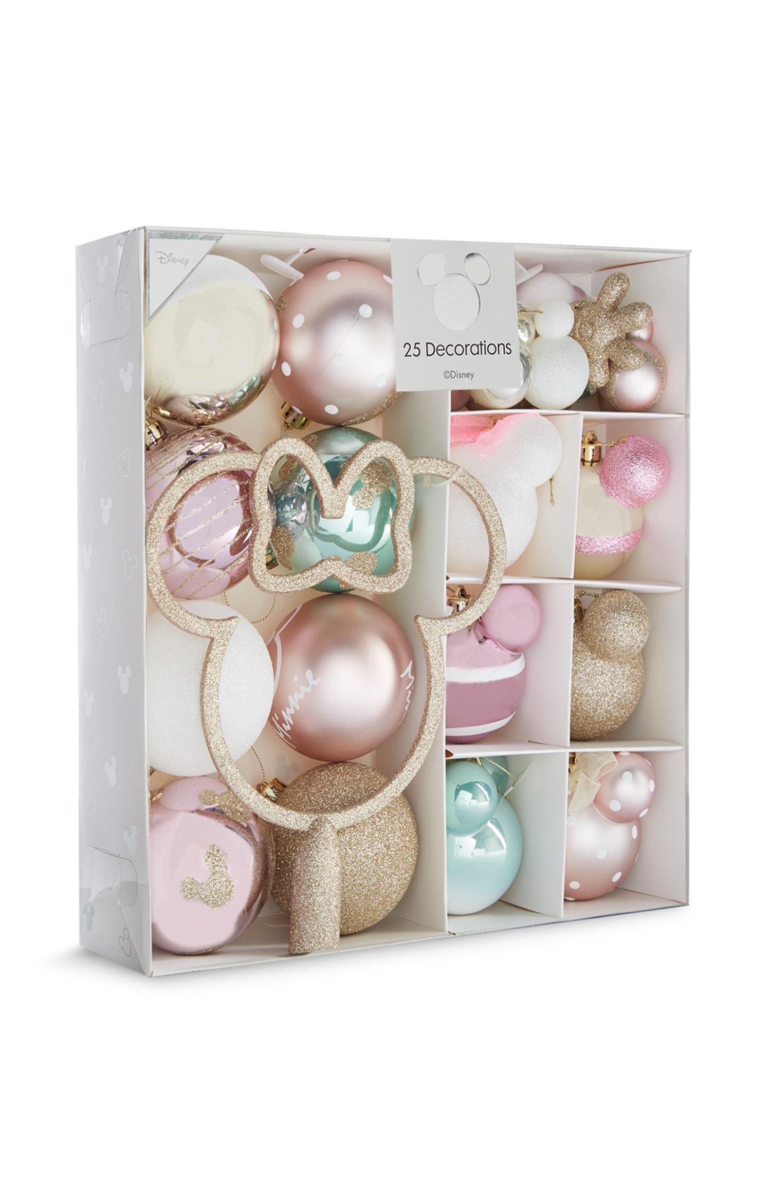 Pack 25 decorações árvore Natal Mickey Mouse azul, dourado e rosa