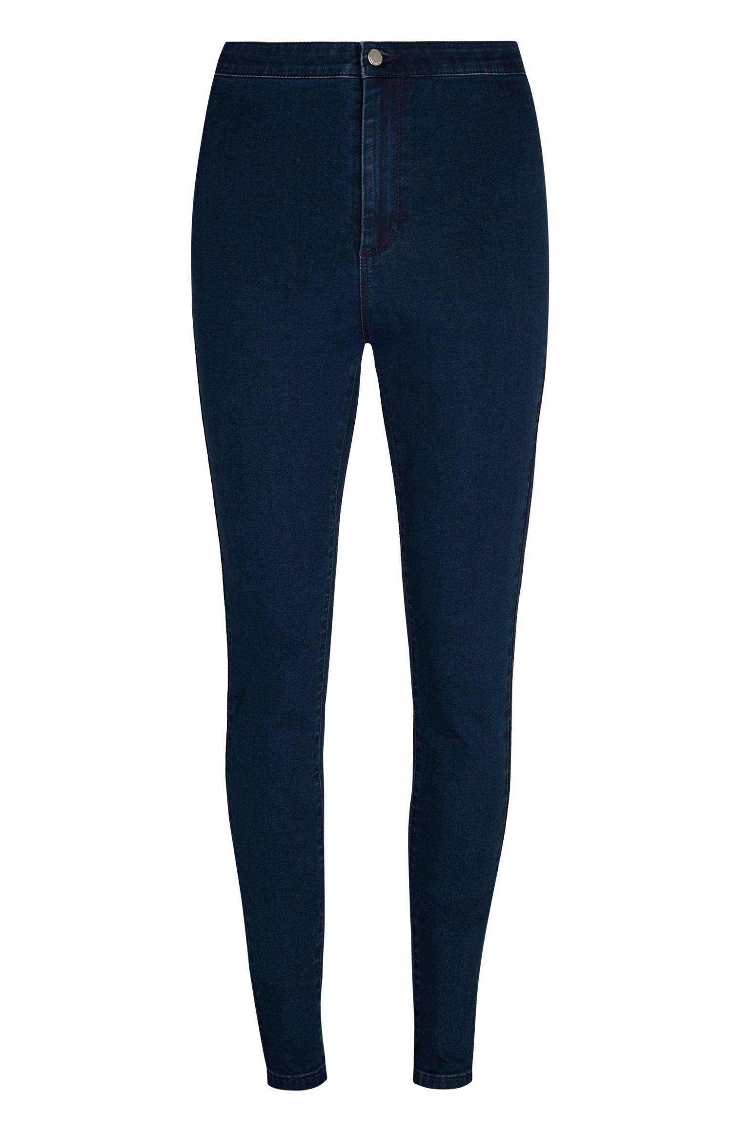 Indigo oprijete kavbojke z izjemno visokim pasom za oblikovanje postave