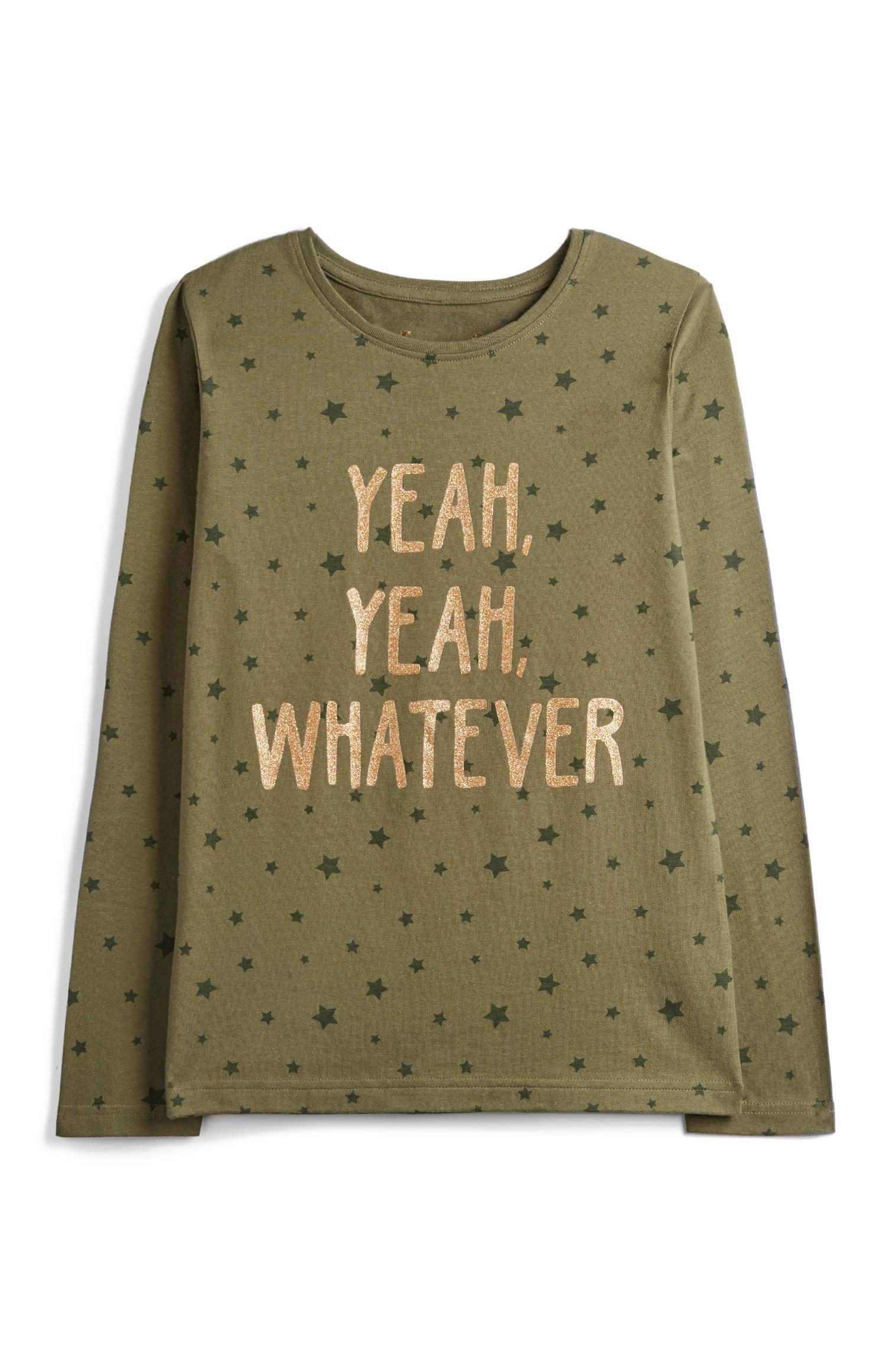 Top color caqui con mensaje para niña mayor