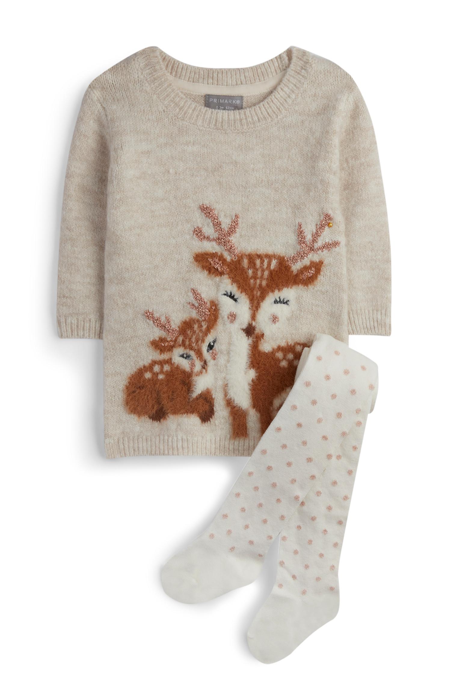 Vestido de punto con ciervo para bebé niña