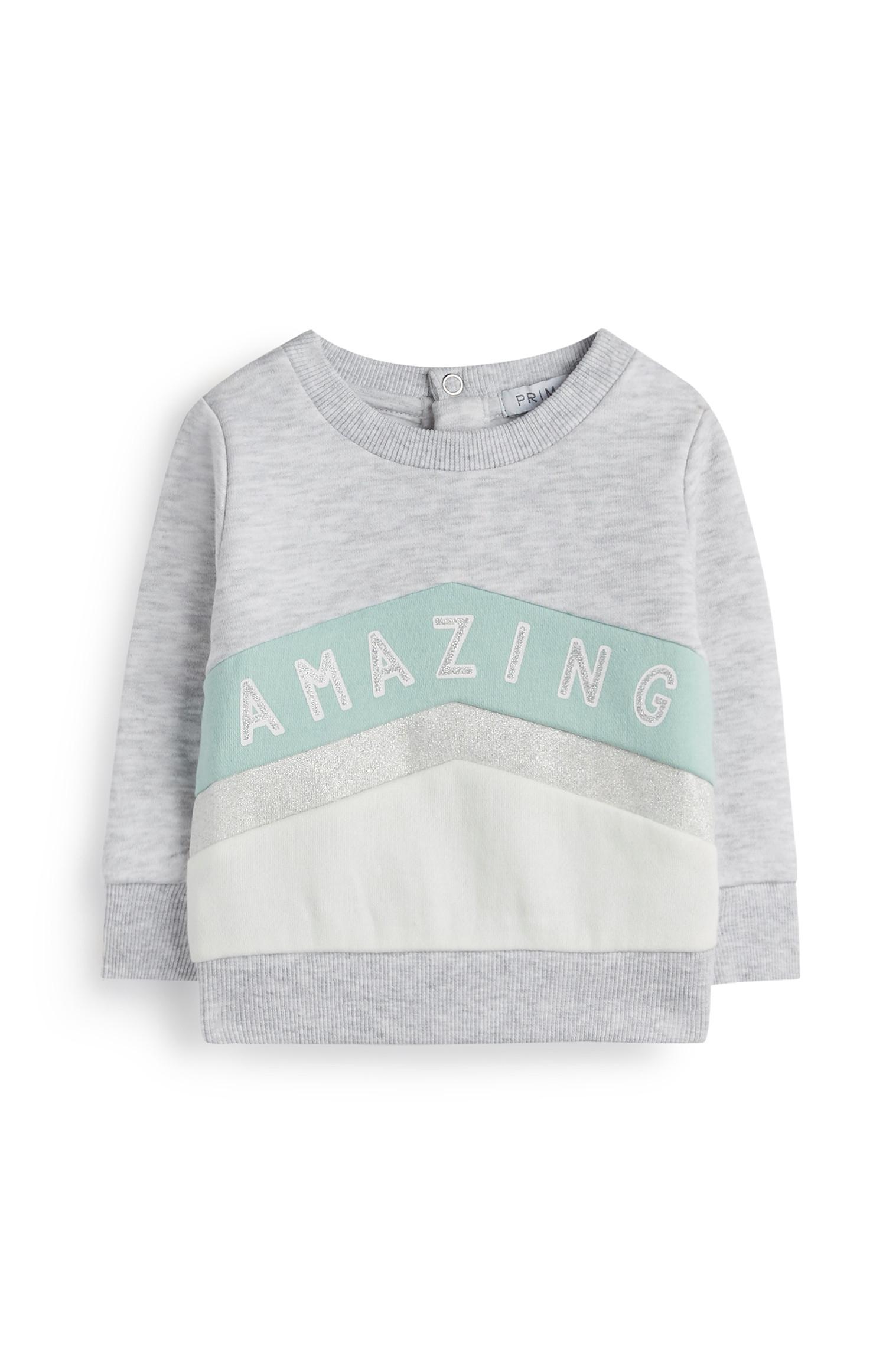 Dekliški siv pulover z napisom za dojenčke