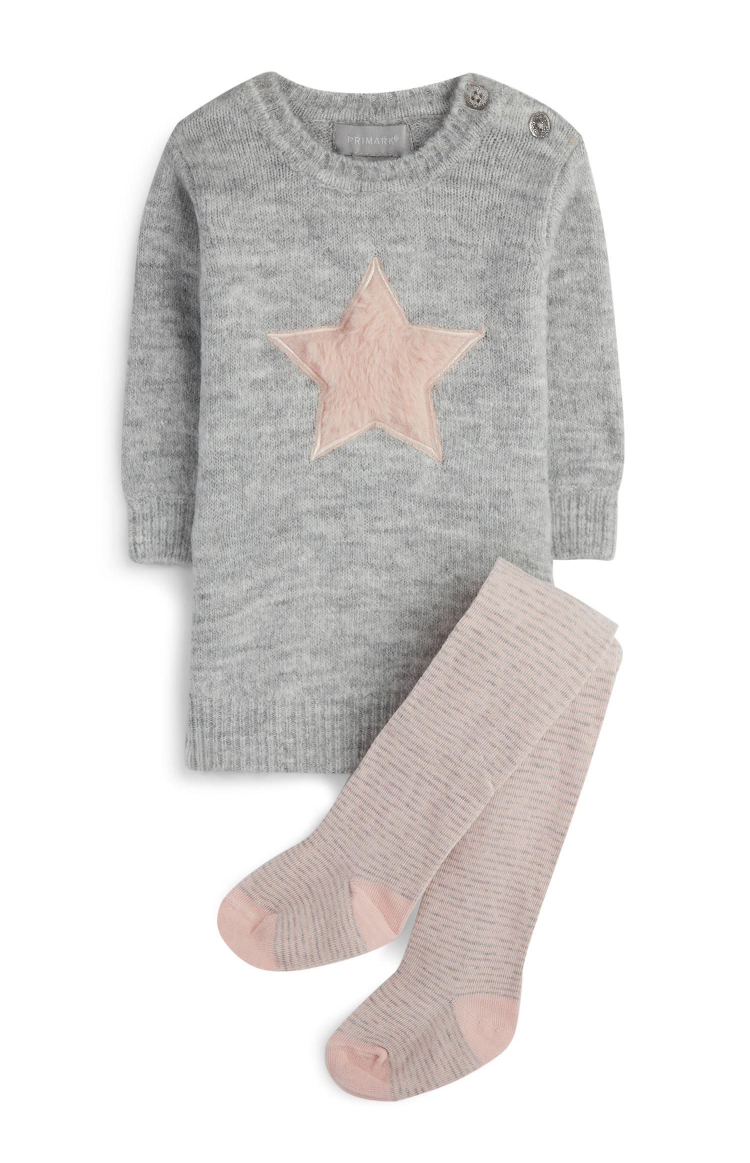 Dekliška pletena obleka in pajkice za dojenčke