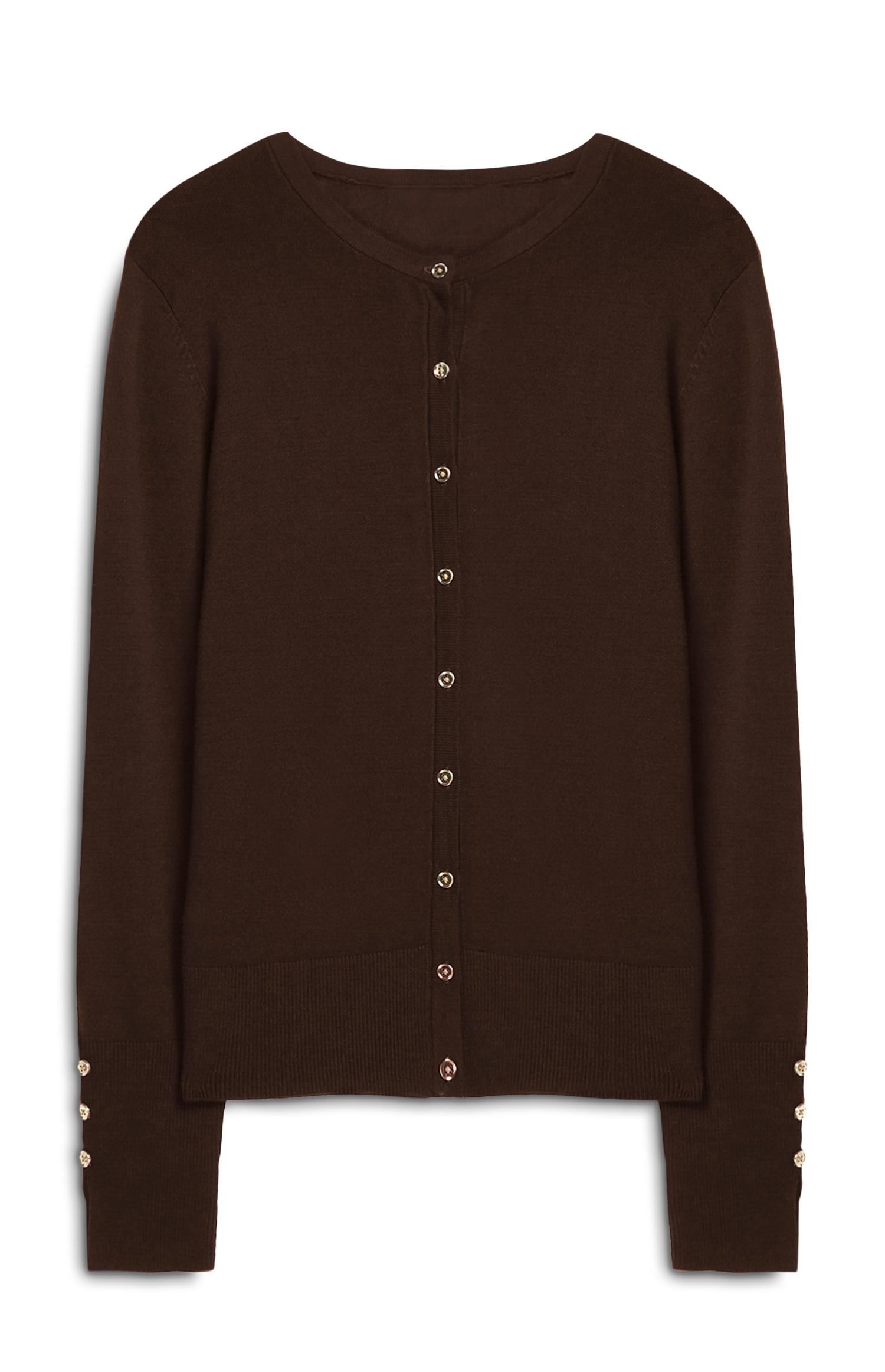 Casaco malha botões castanho