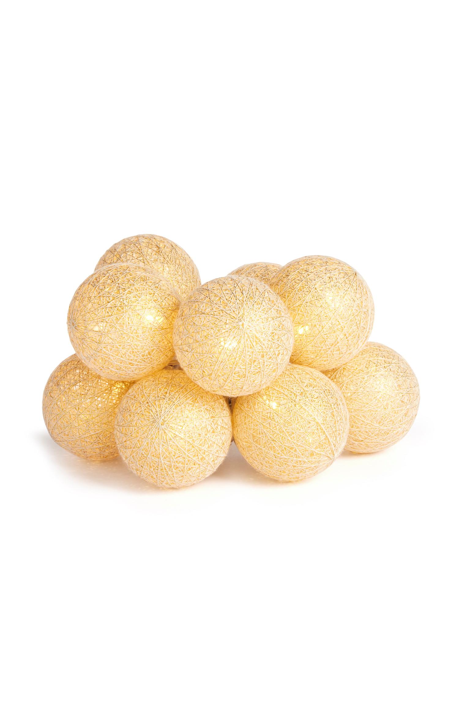 Corrente dez luzes bolas algodão creme