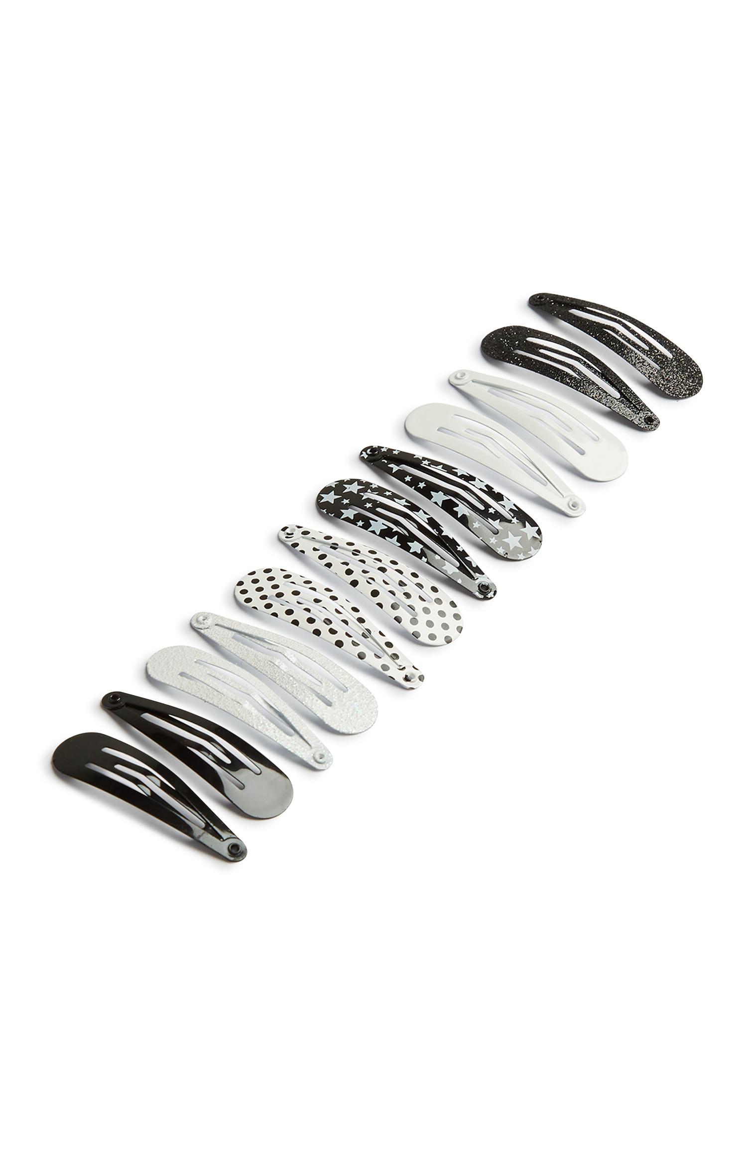 Črno-bele sponke za lase, 12 kosov