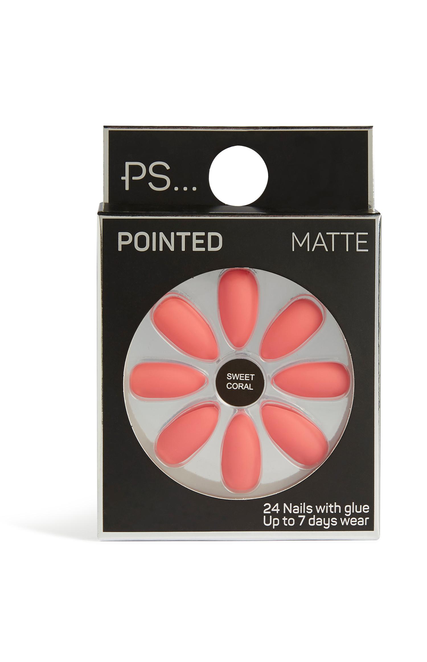 Uñas postizas en punta color coral dulce