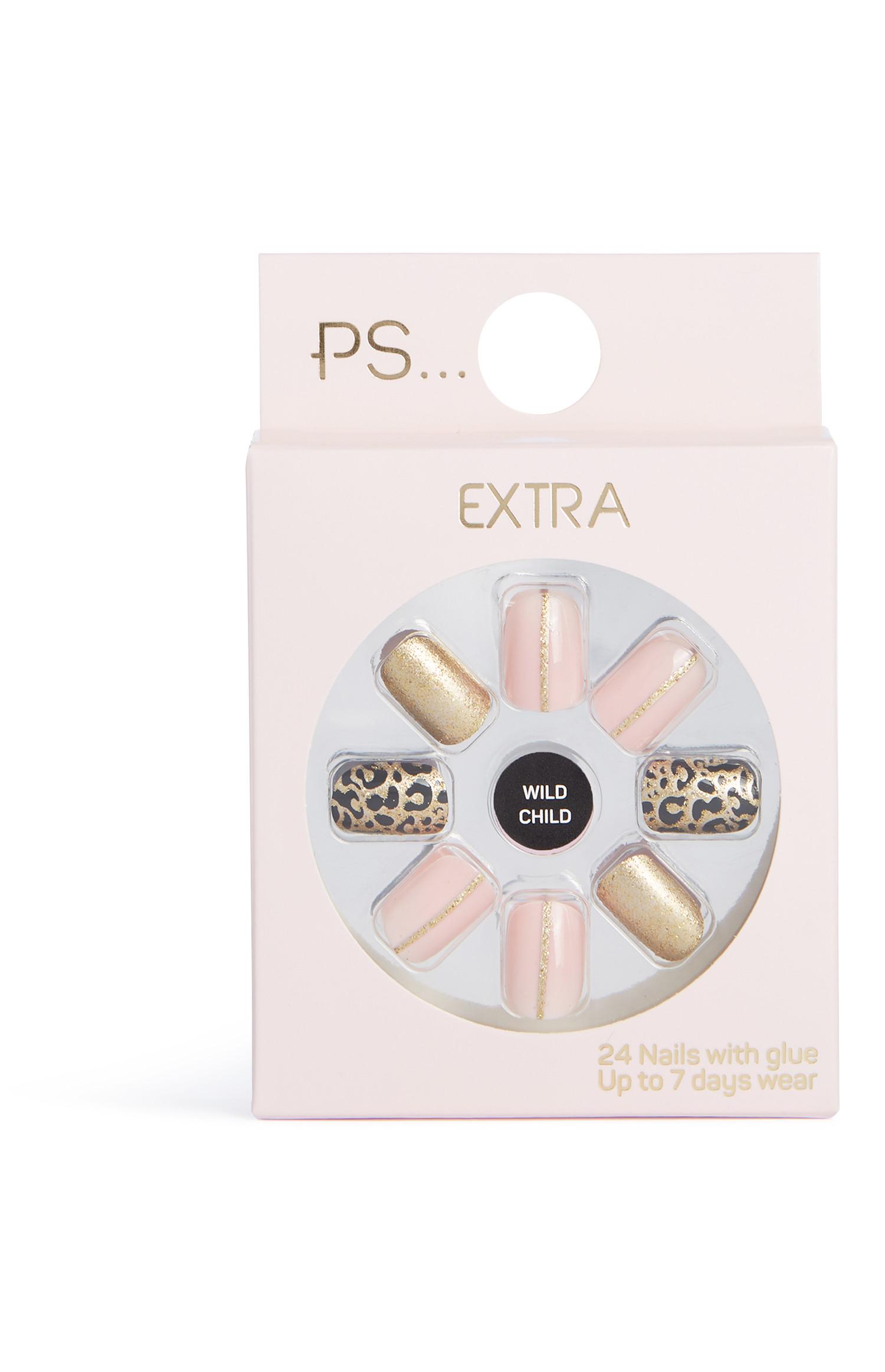 Uñas postizas con estampado de leopardo dorado