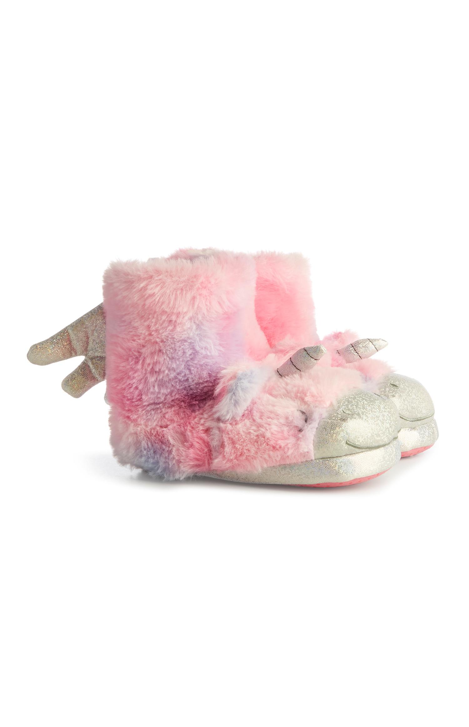 Pantuflas tipo bota rosas con unicornio