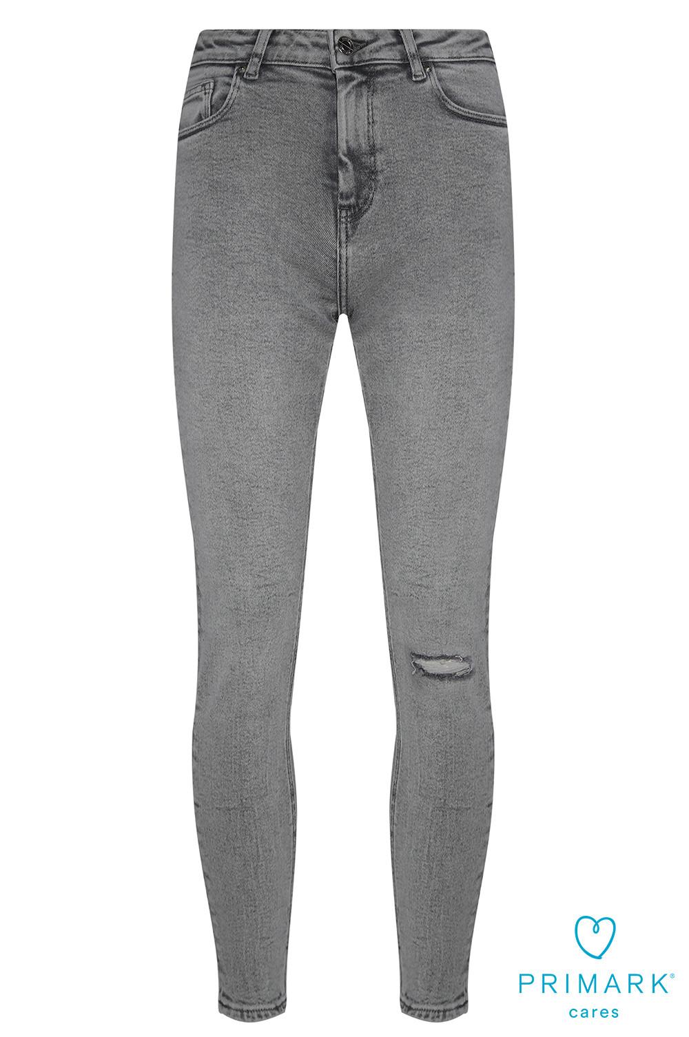 Calças ganga rasgões algodão sustentável cinzento-claro