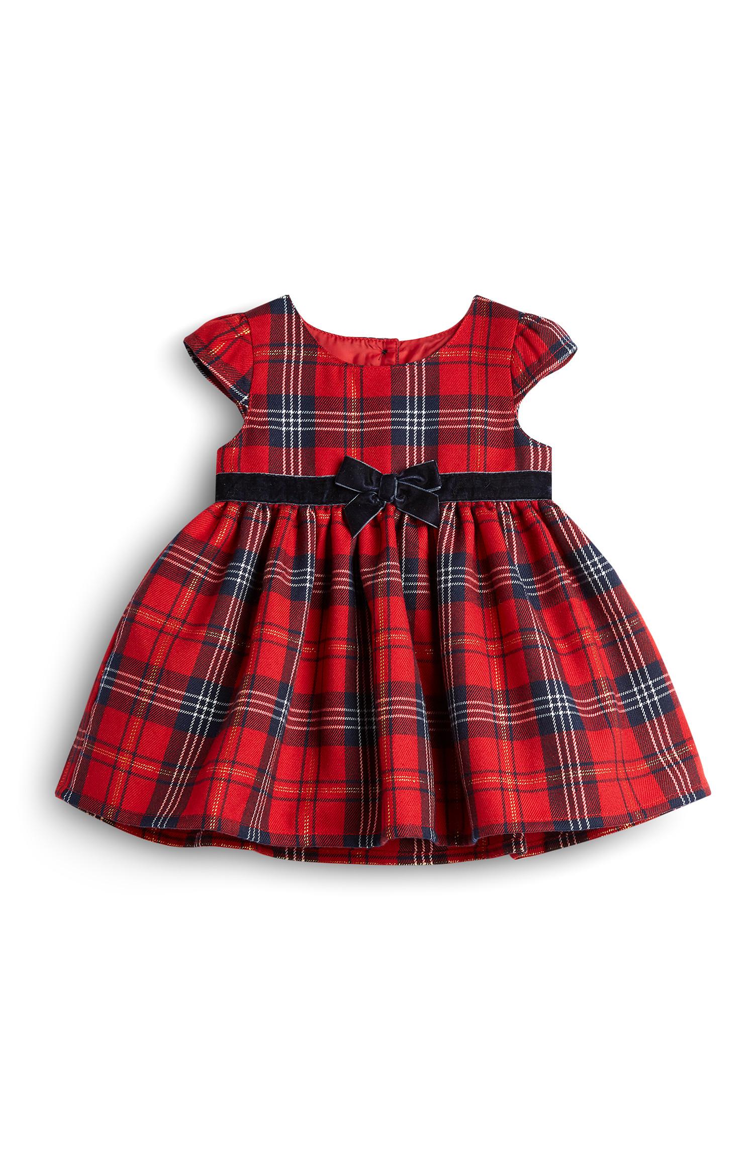 Vestido de tartán rojo con lazo negro para bebé niña
