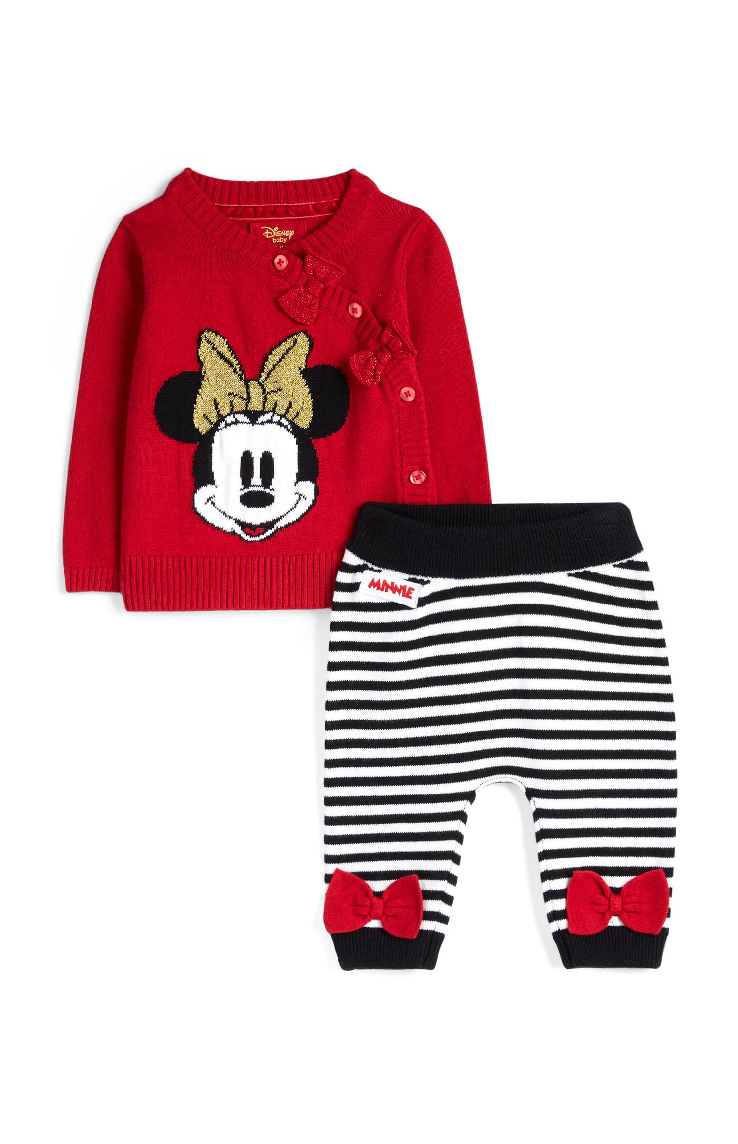 Jersey rojo y leggings a rayas de Minnie Mouse para recién nacida