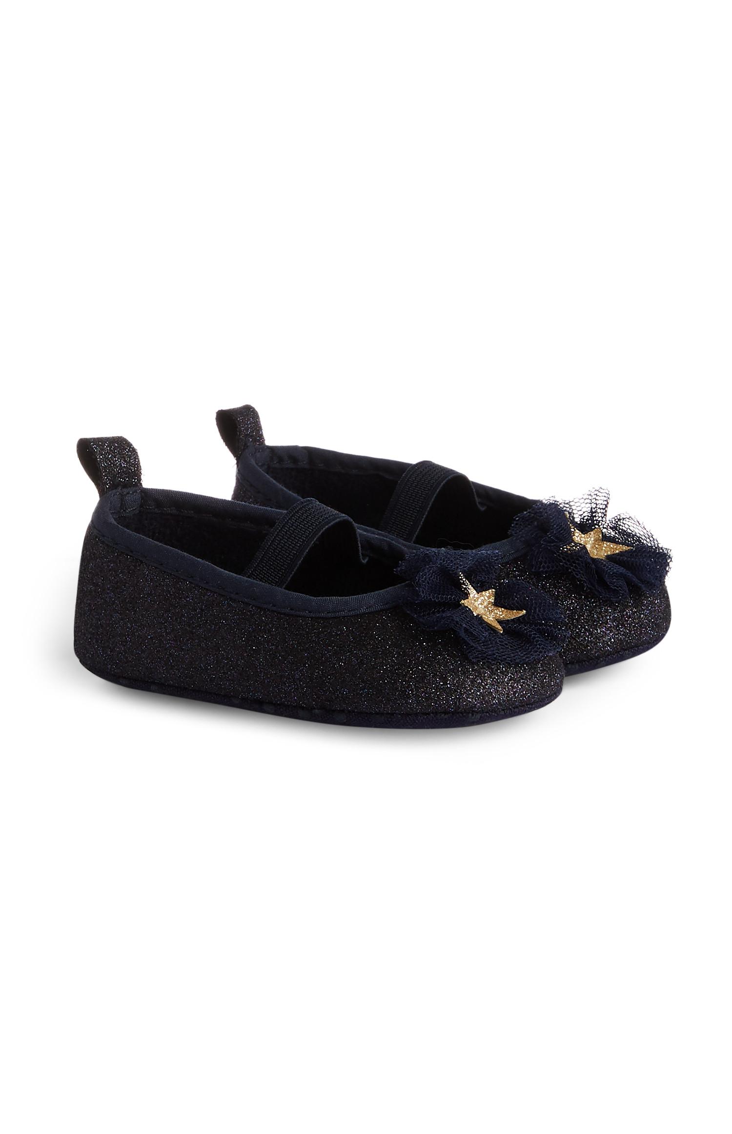 Zapatos de tacón azul marino con estrella y purpurina para bebé niña
