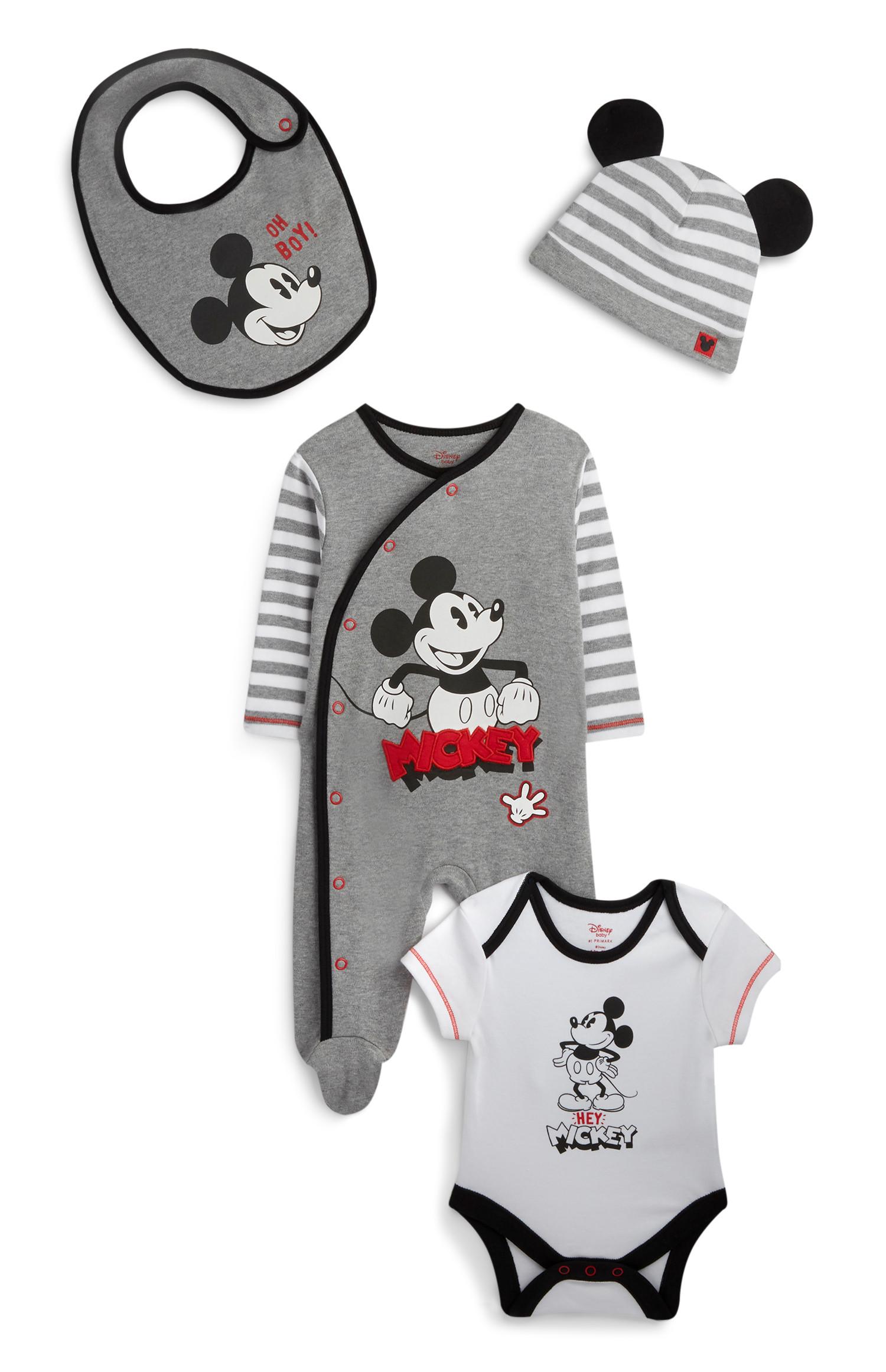 Conjunto de 4 piezas de Mickey Mouse gris a juego para niño recién nacido