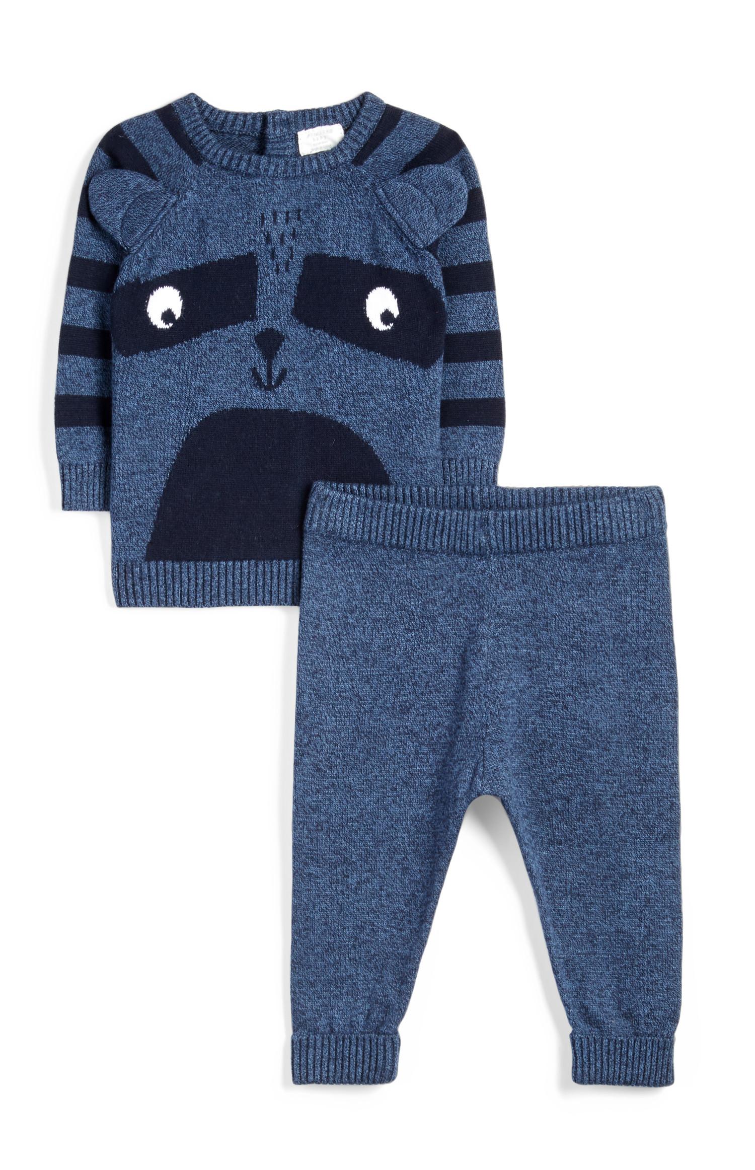Conjunto de 2 piezas de punto con diseño de mapache azul marino para recién nacido