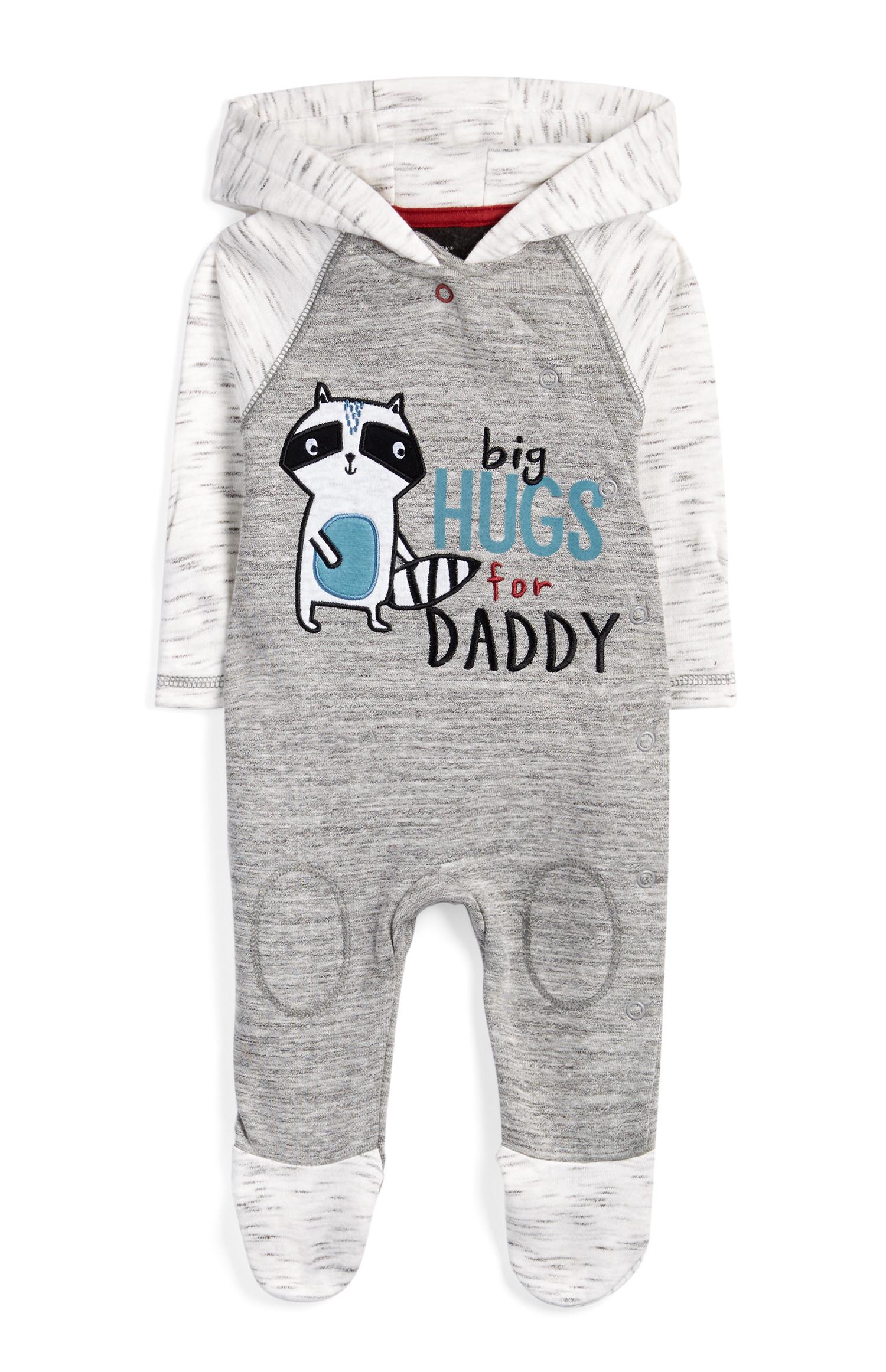 Siv fantovski kombinezon s kapuco Big Hugs For Daddy za dojenčke