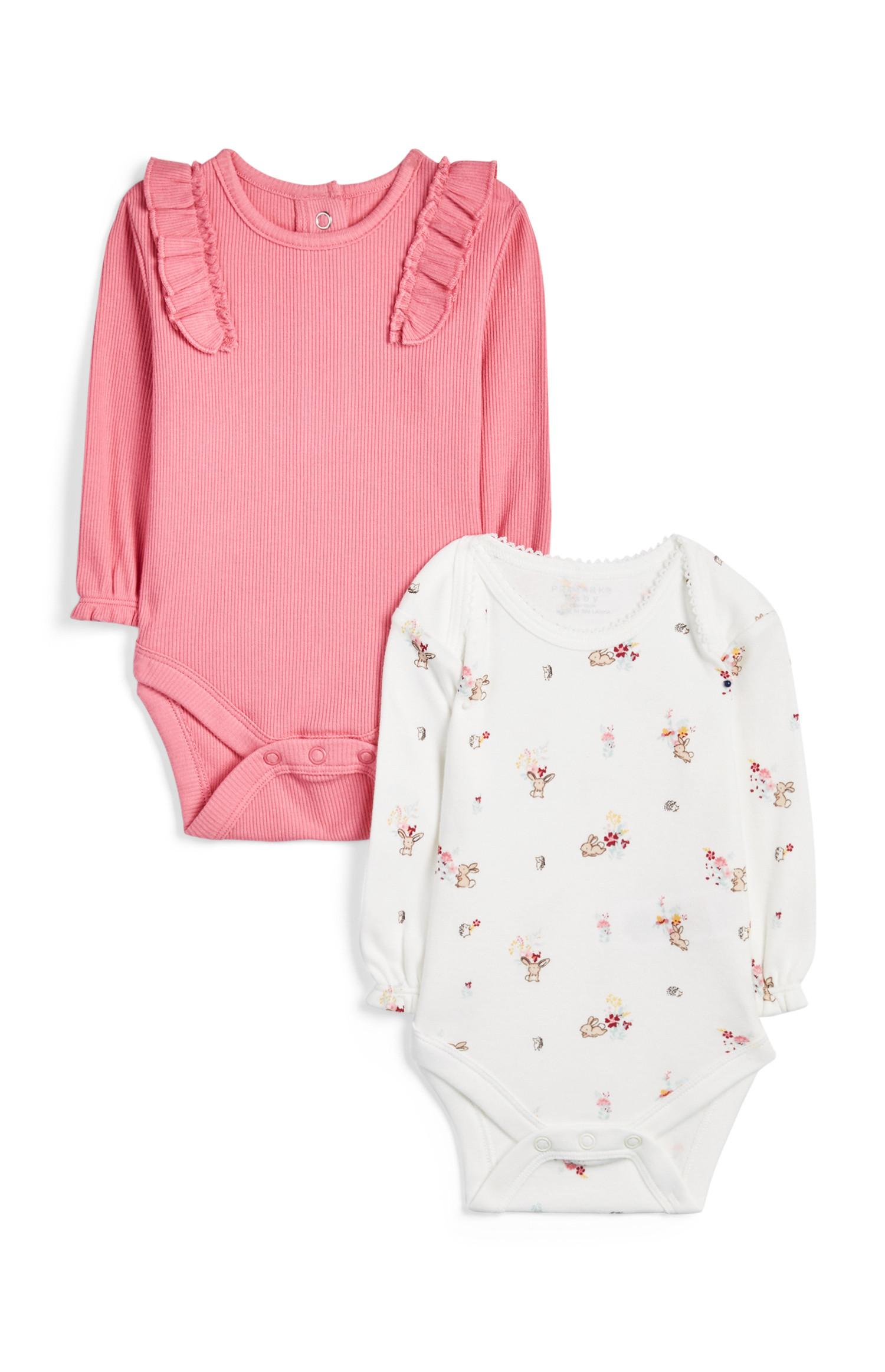 Pack de 2 bodies, uno en rosa y otro en blanco, para recién nacida