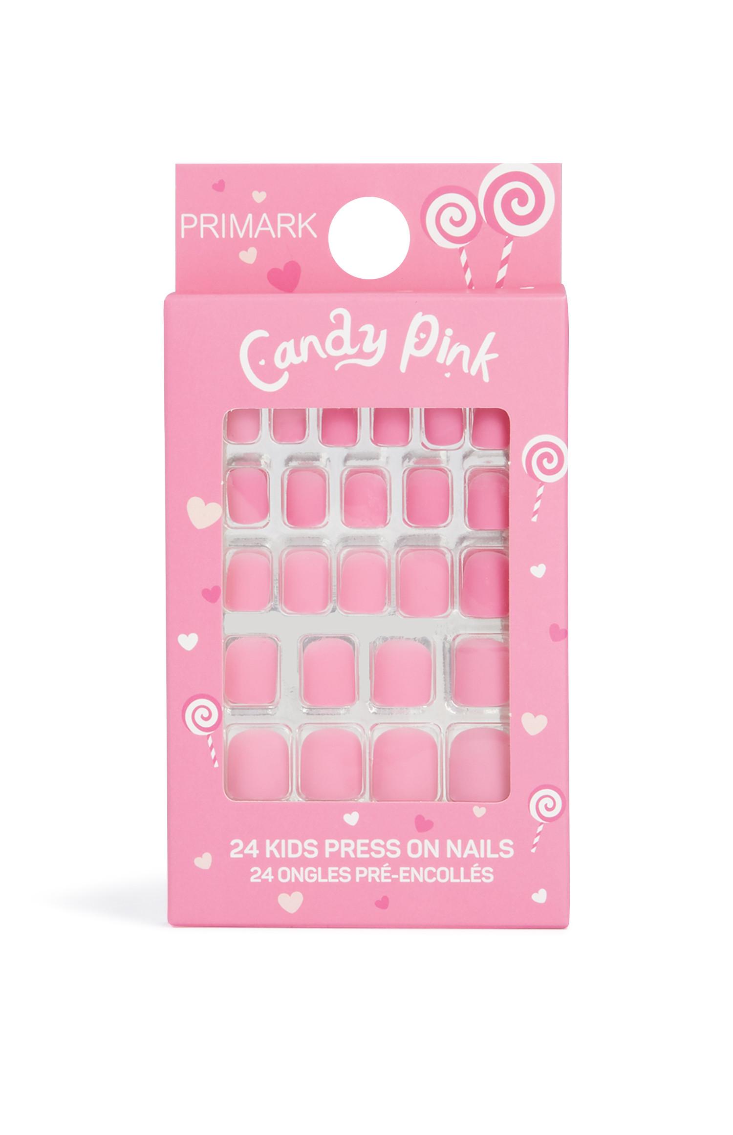 Uñas postizas en color rosa caramelo para niños