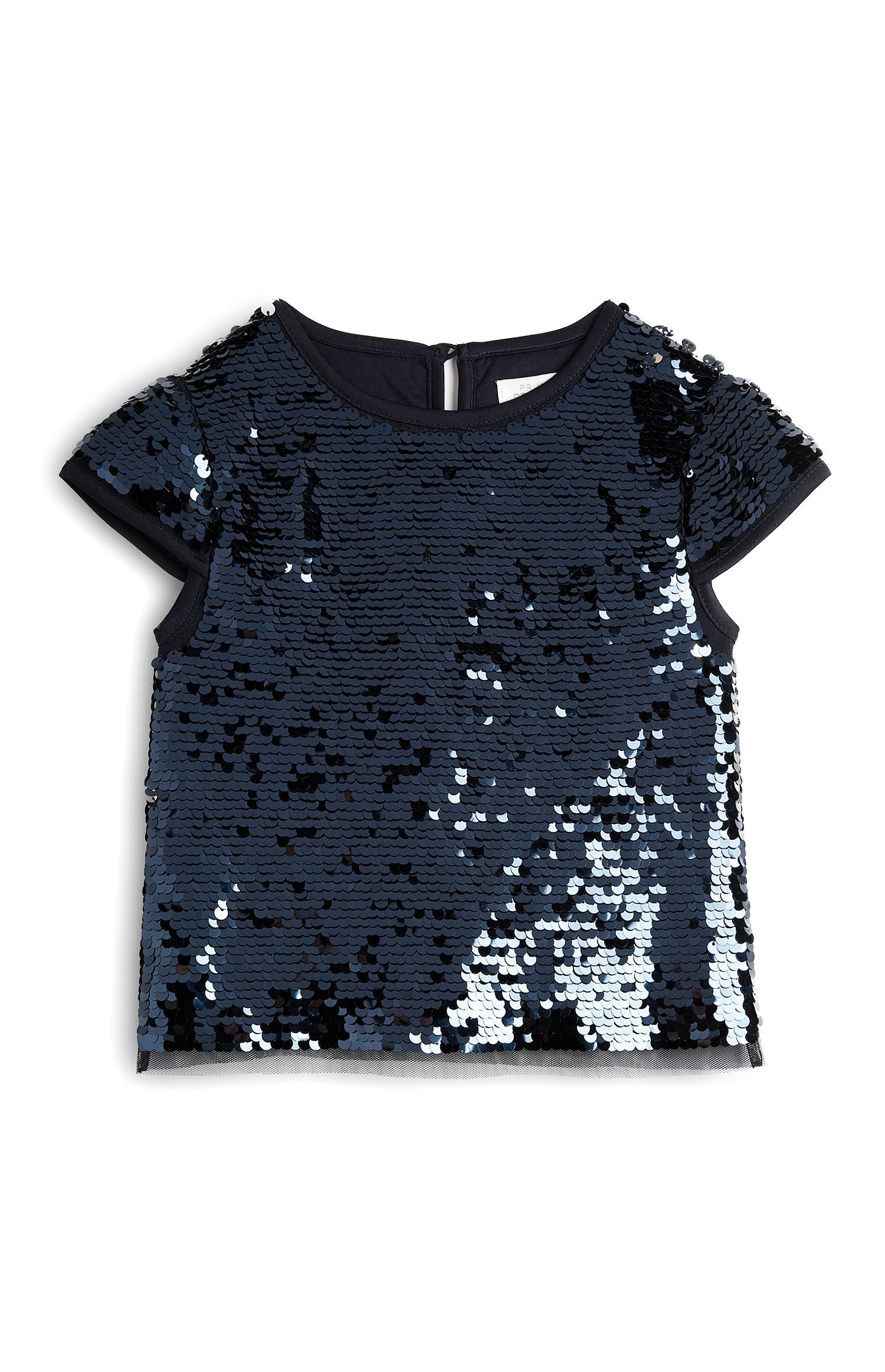 Blusa azul marino de lentejuelas para niña pequeña