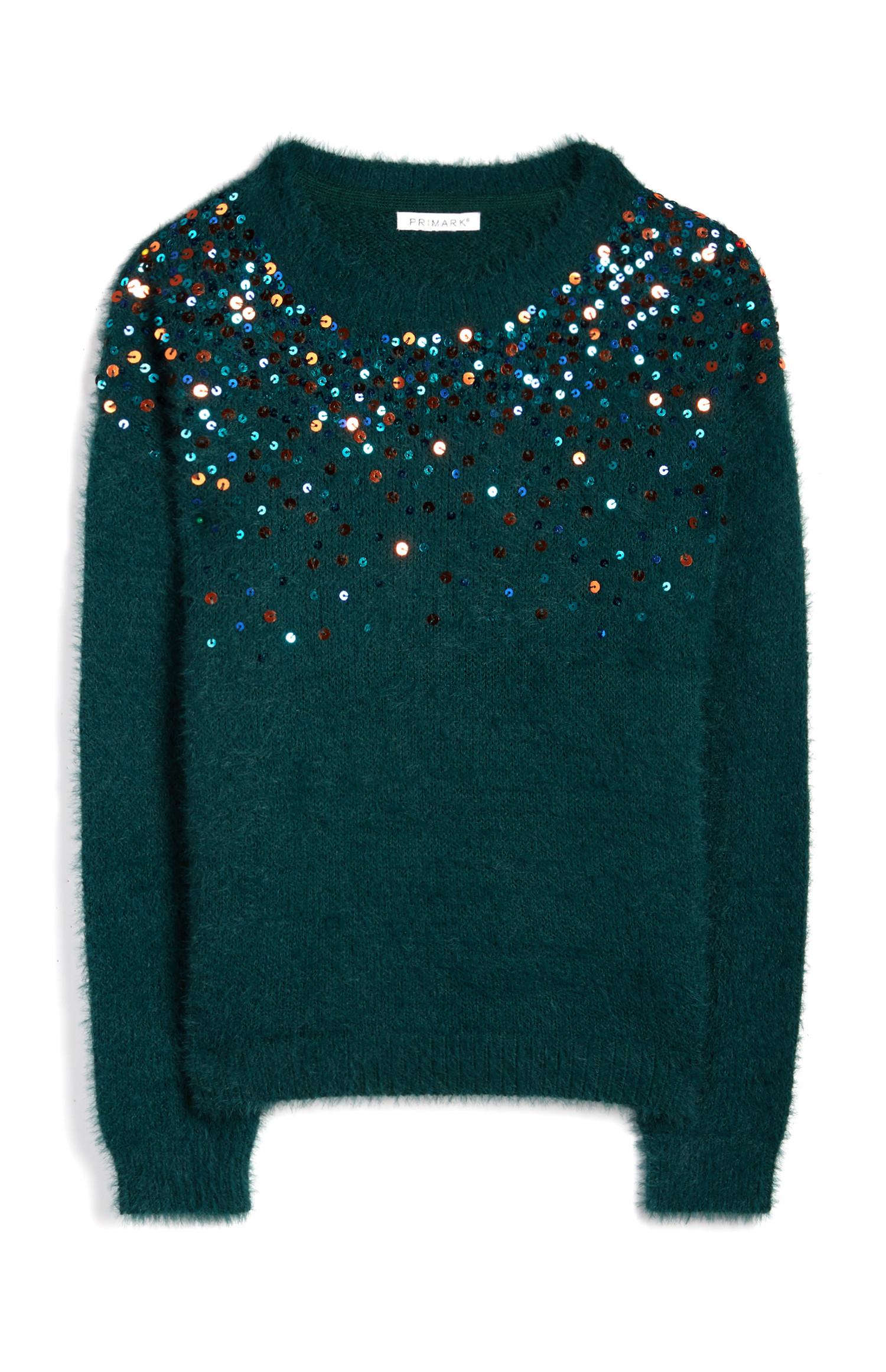 Jersey suave con lentejuelas salpicadas verde para niña mayor