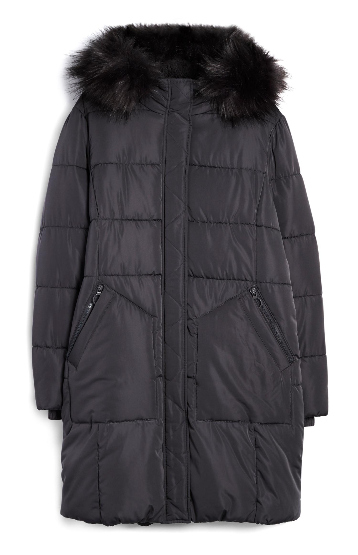 Parka capuz pelo comprida preto