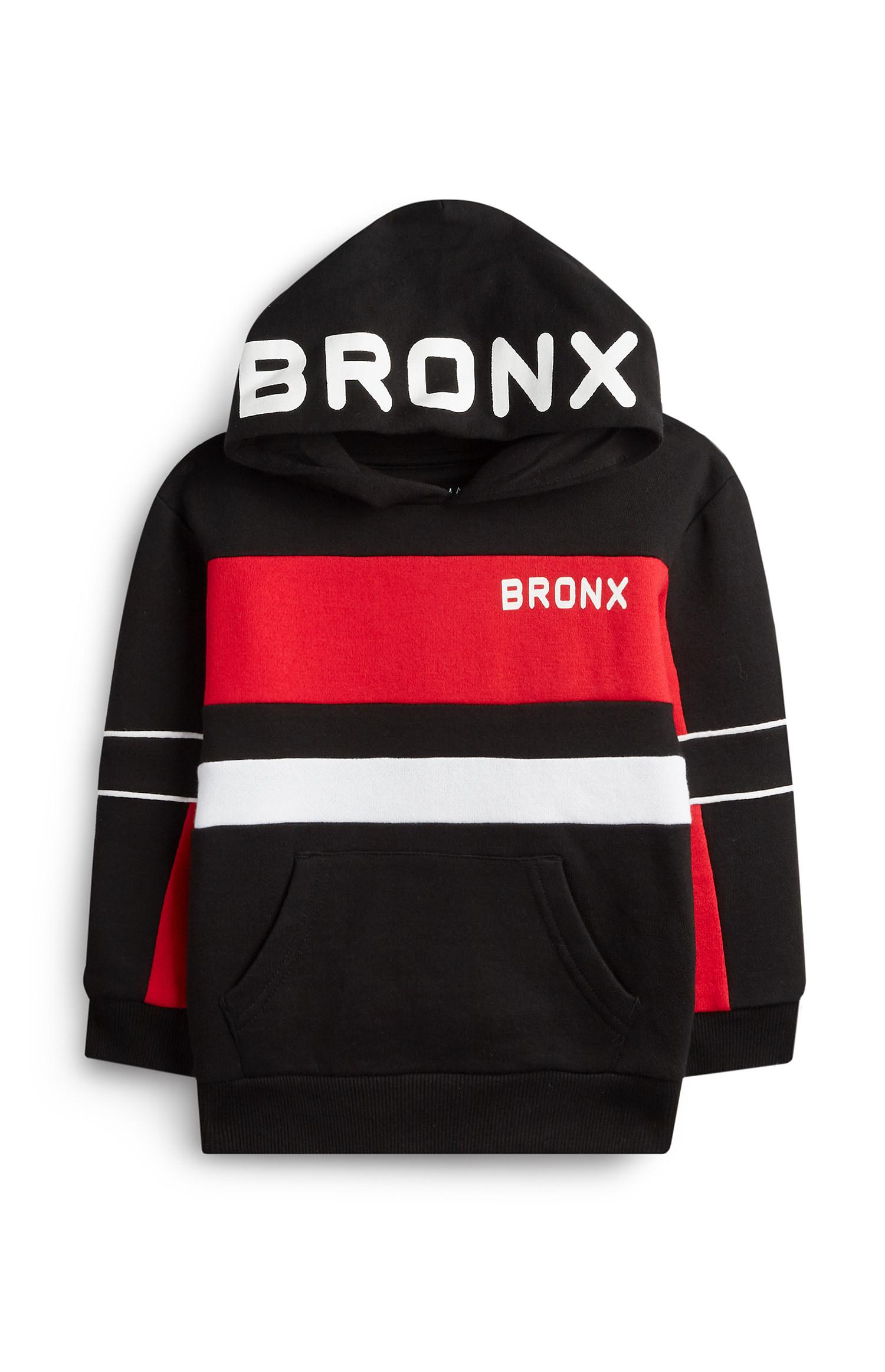 Rdeče-črn pulover s kapuco Bronx za mlajše fante