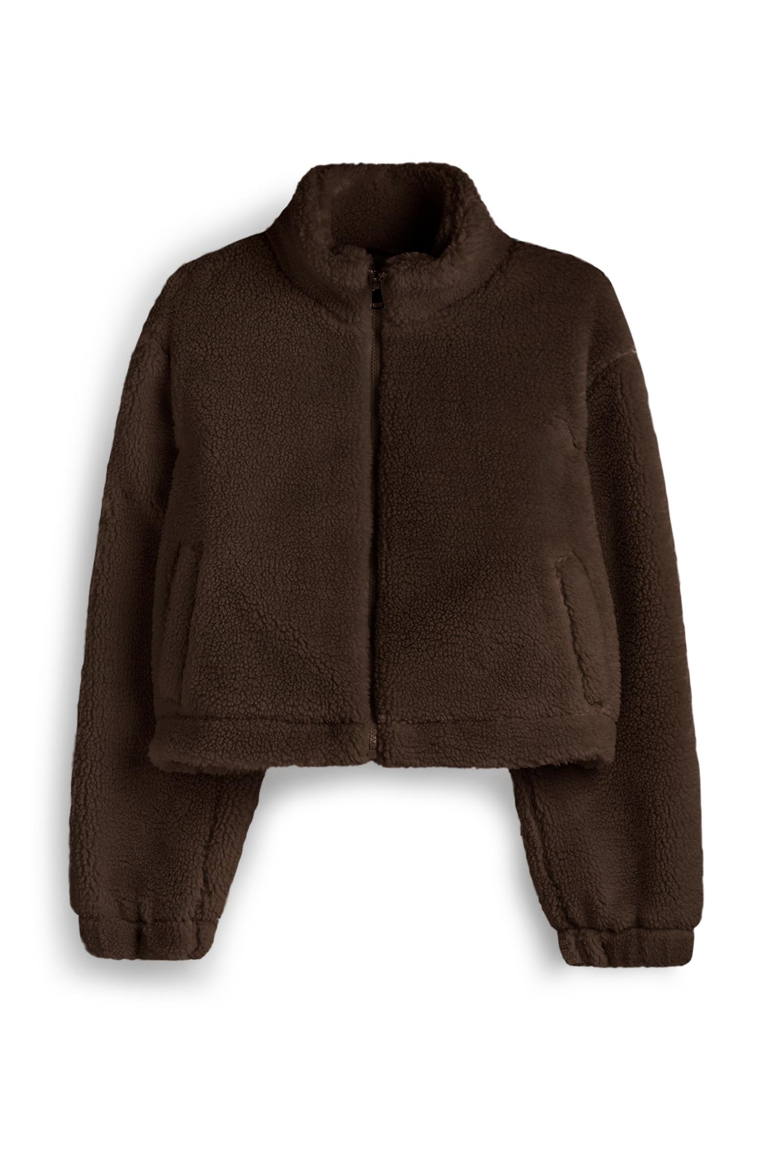 Casaco curto forrado castanho