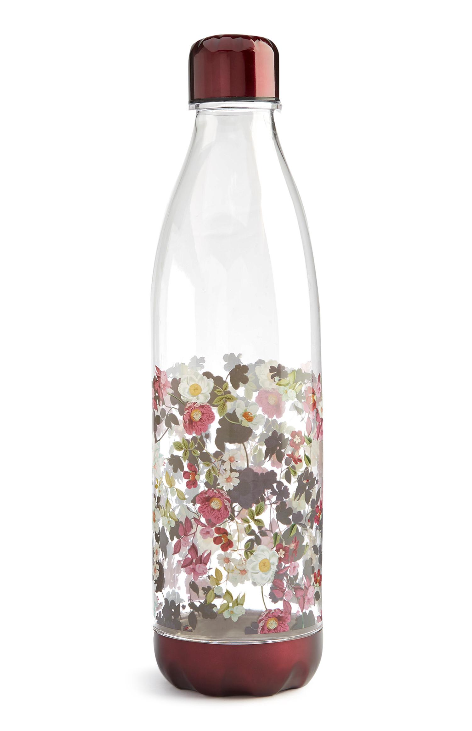 Rdeča steklenica s cvetličnim potiskom