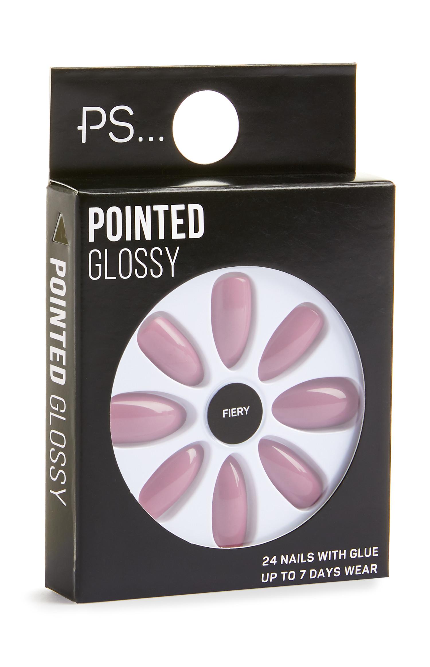 Koničasti bleščeči nohti v barvi fuksije