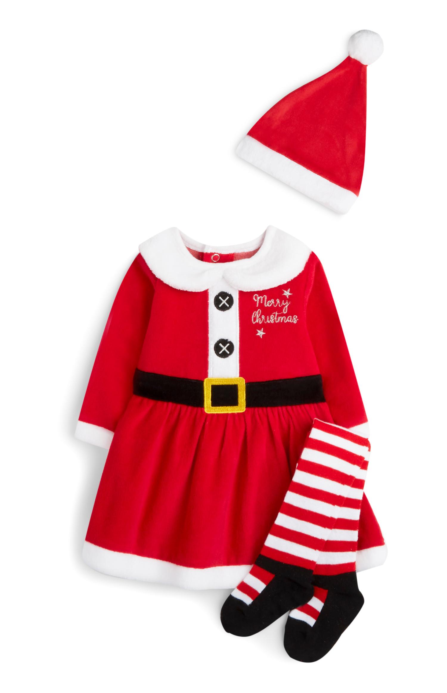 Conjunto de 3 piezas de Papá Noel en color rojo para recién nacida
