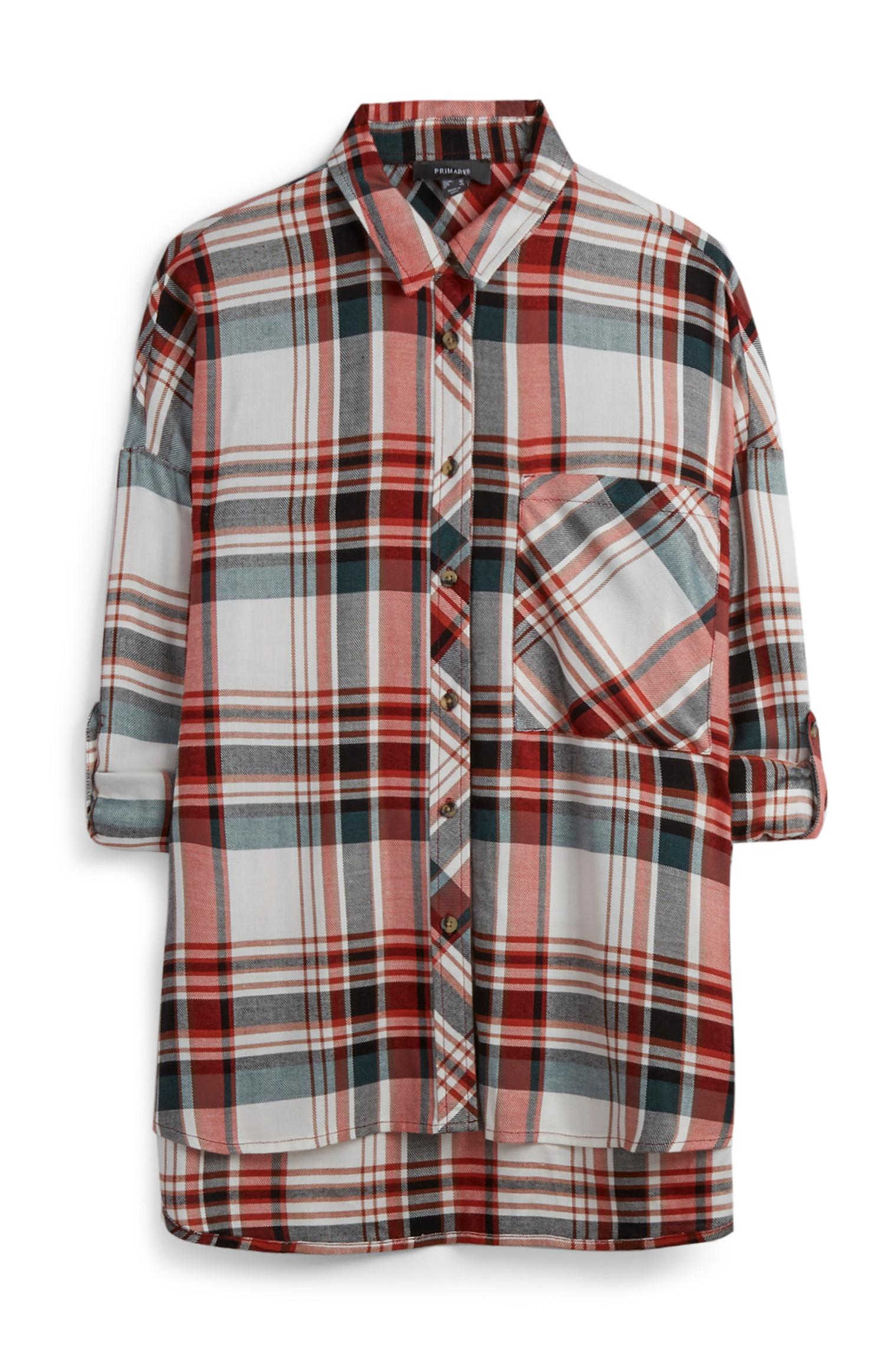 T-shirt corte largo xadrez