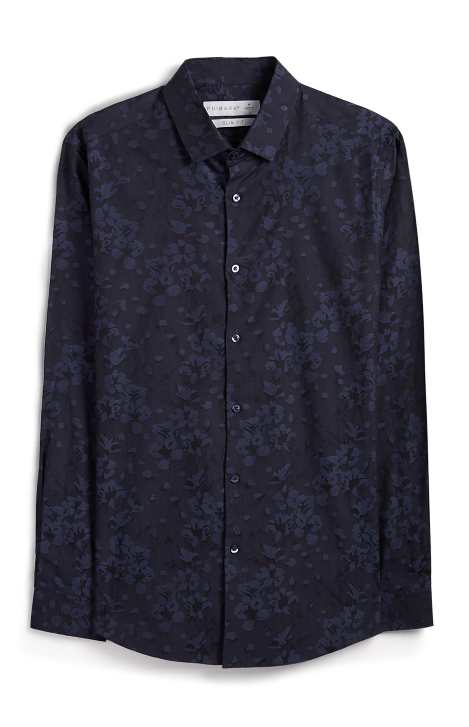Camicia blu navy a fiori con bottoni