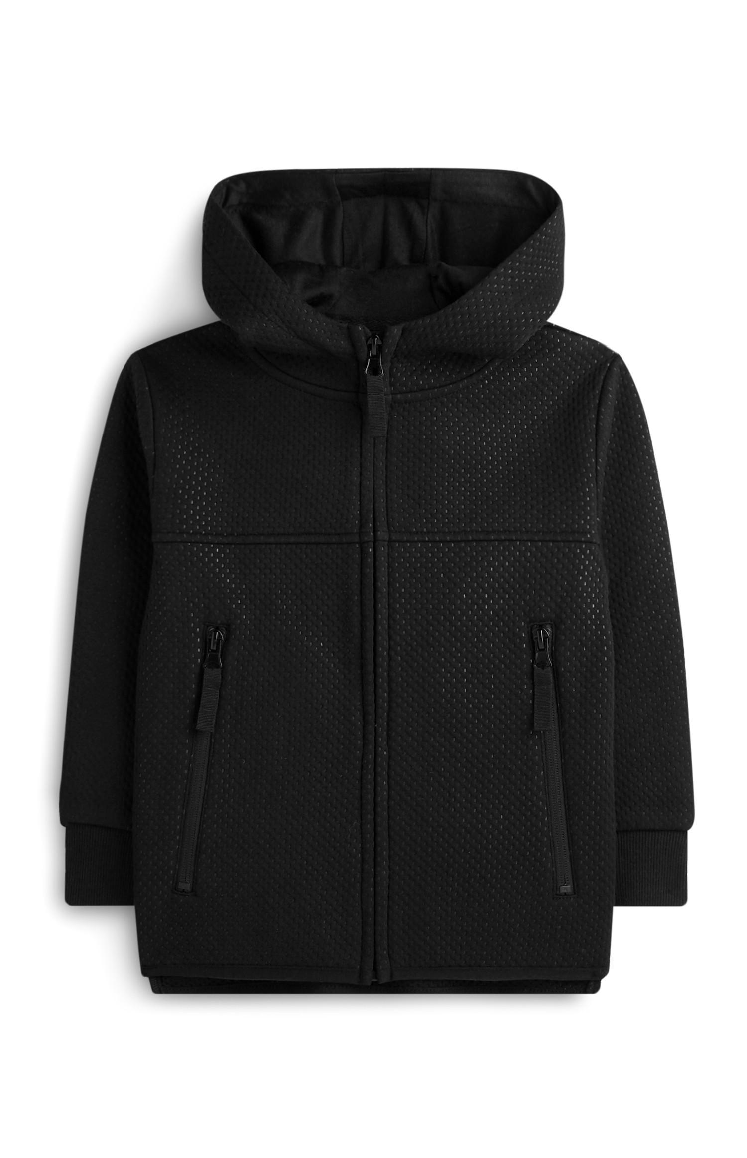 Sudadera negra de malla con capucha y cremallera para niño pequeño