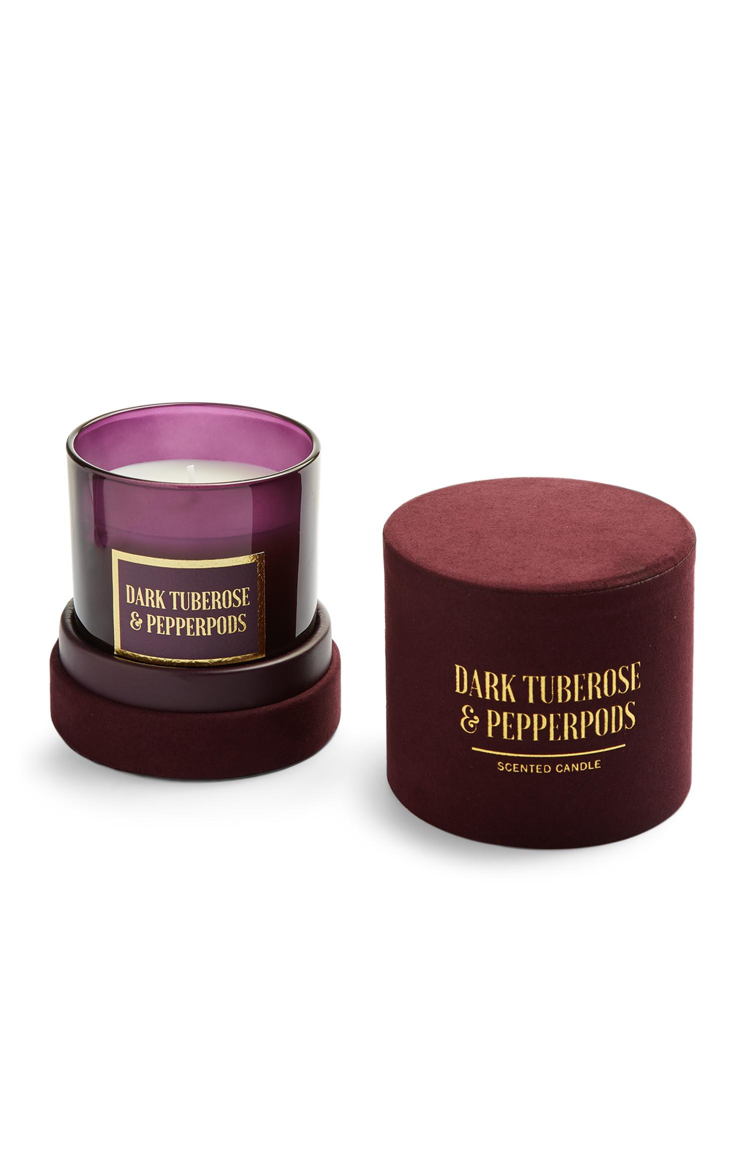 Vela aromática «Dark Tuberose And Pepperpods» en caja redonda de terciopelo