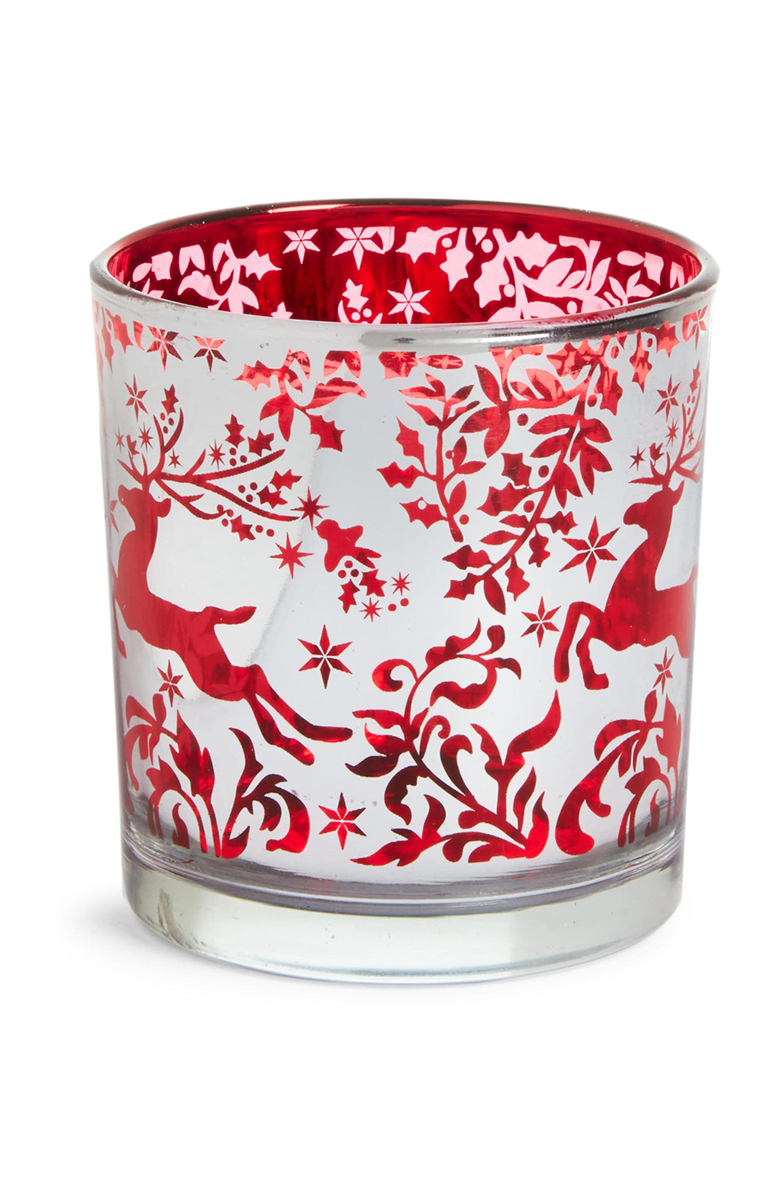 Soporte de cristal para vela navideño