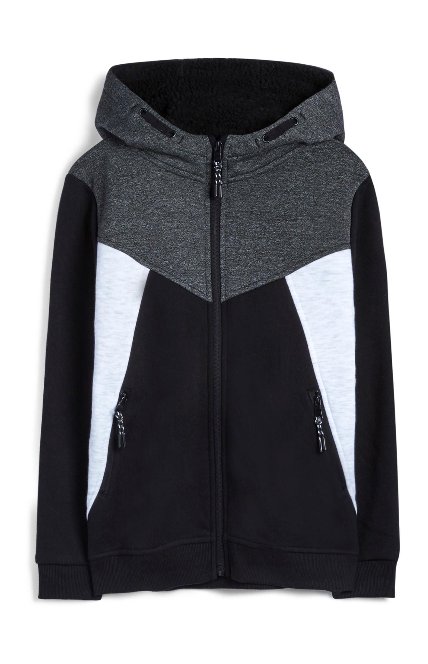 Sudadera gris marengo forrada de borrego con capucha para niño mayor