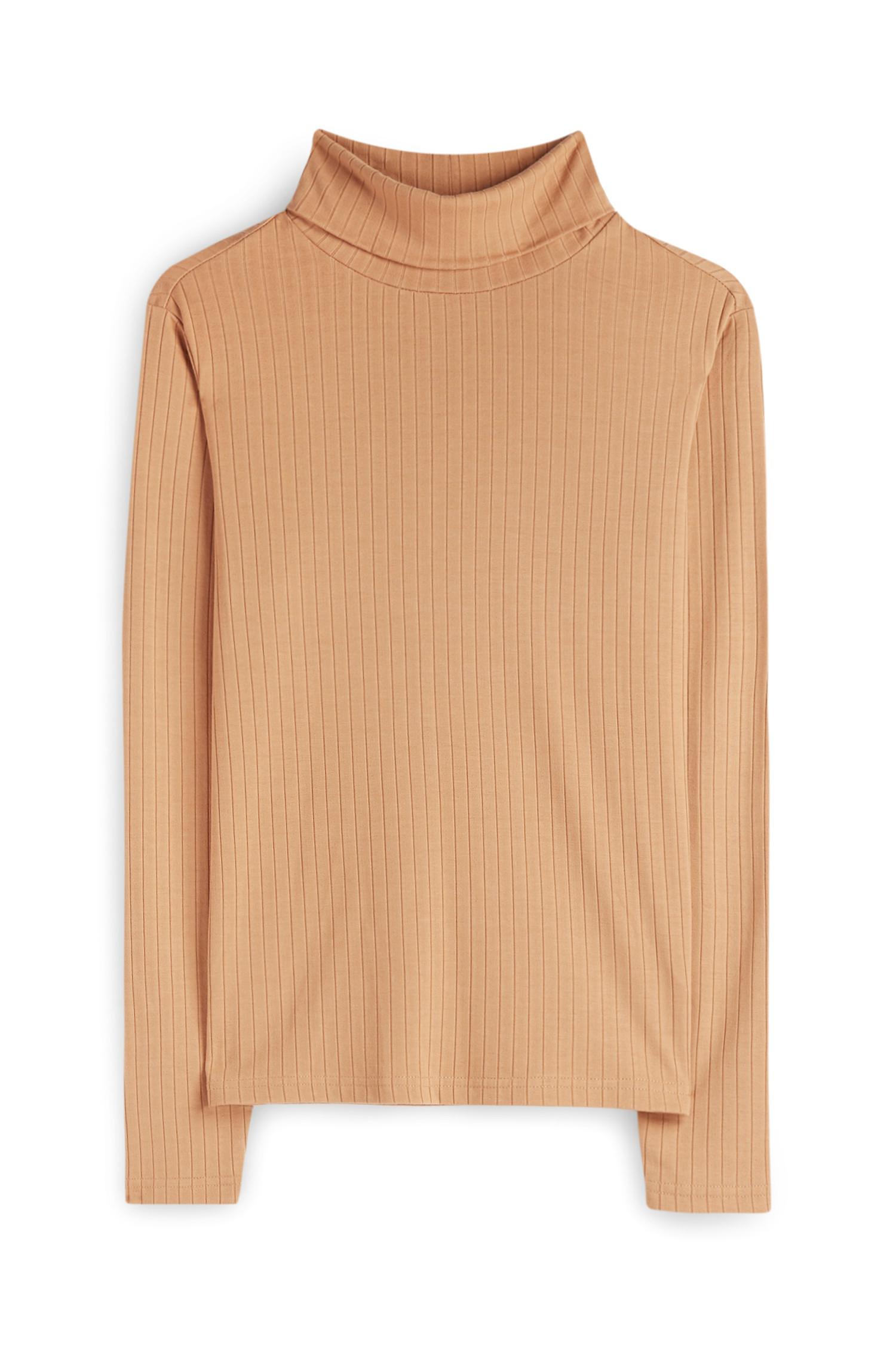 T-shirt gola subida canelada caramelo