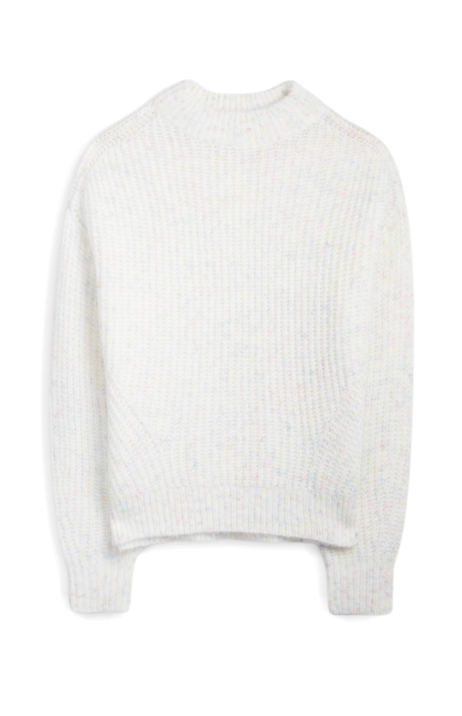 Camisola gola subida canelada branco