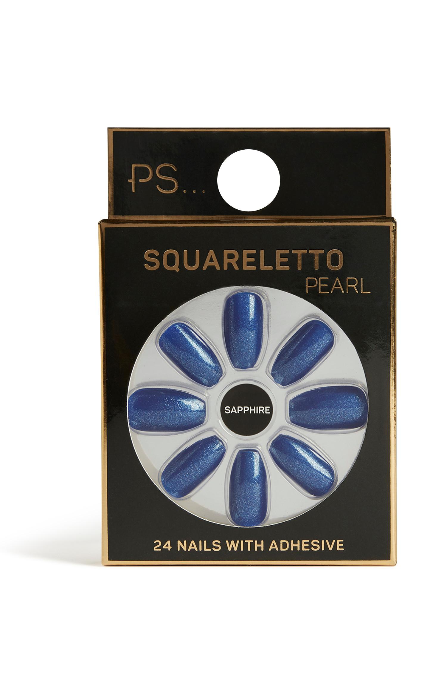 Uñas postizas Squareletto Pearl color azul zafiro