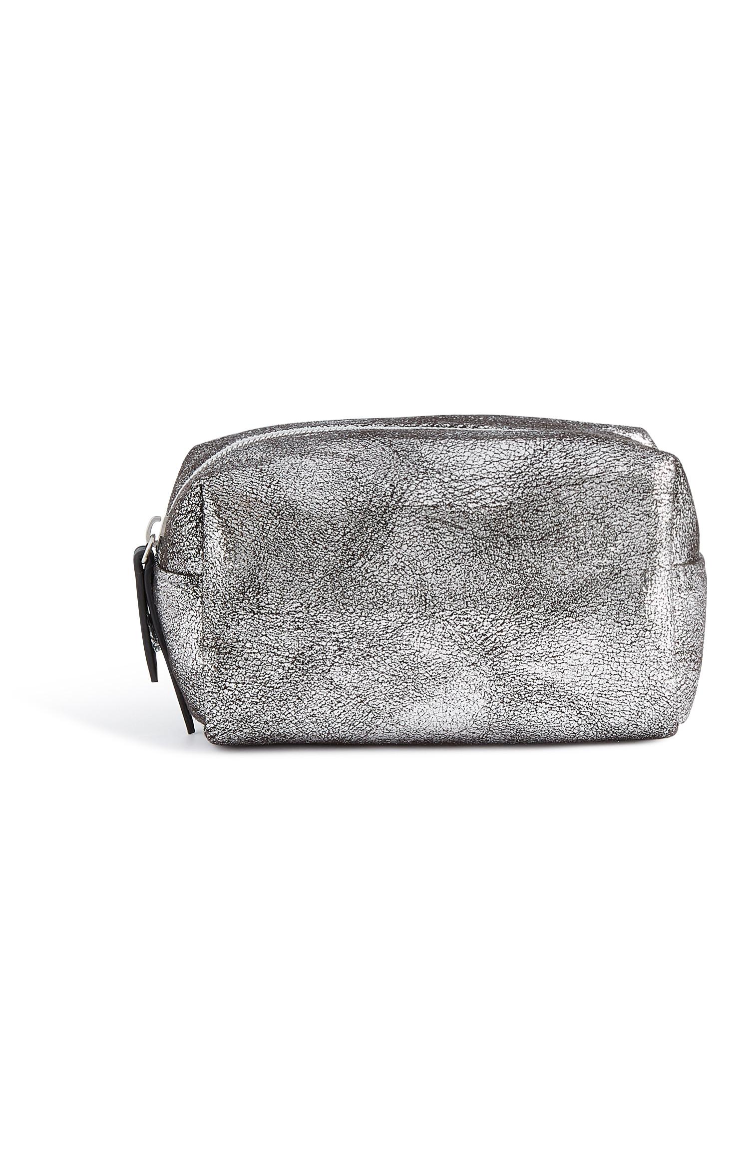 Neceser de maquillaje plateado con purpurina