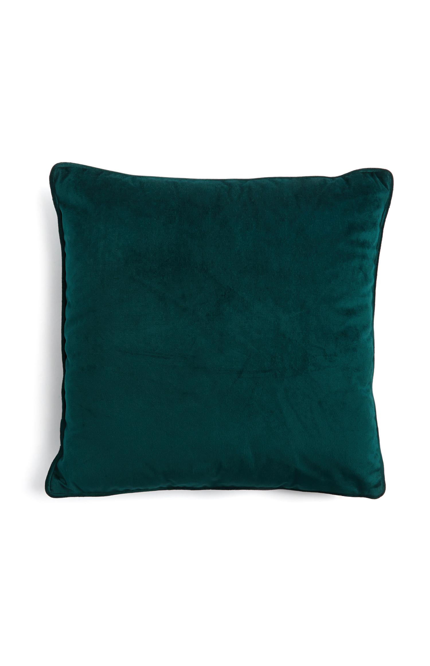 Cojín cuadrado de terciopelo verde con forro de tubo