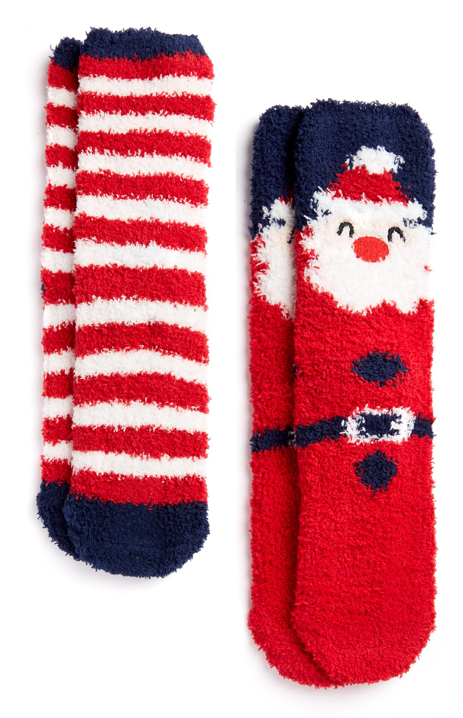 Pack de 2 pares de calcetines abrigados rojos con rayas de Papá Noel