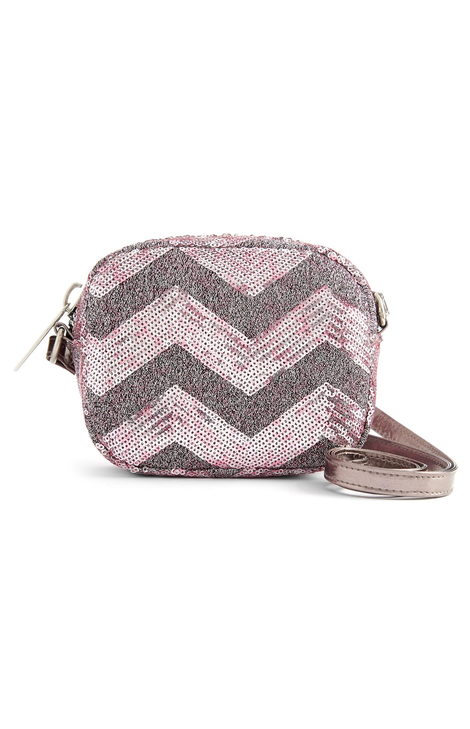 Bolso con lentejuelas en zigzag rosas y plateadas