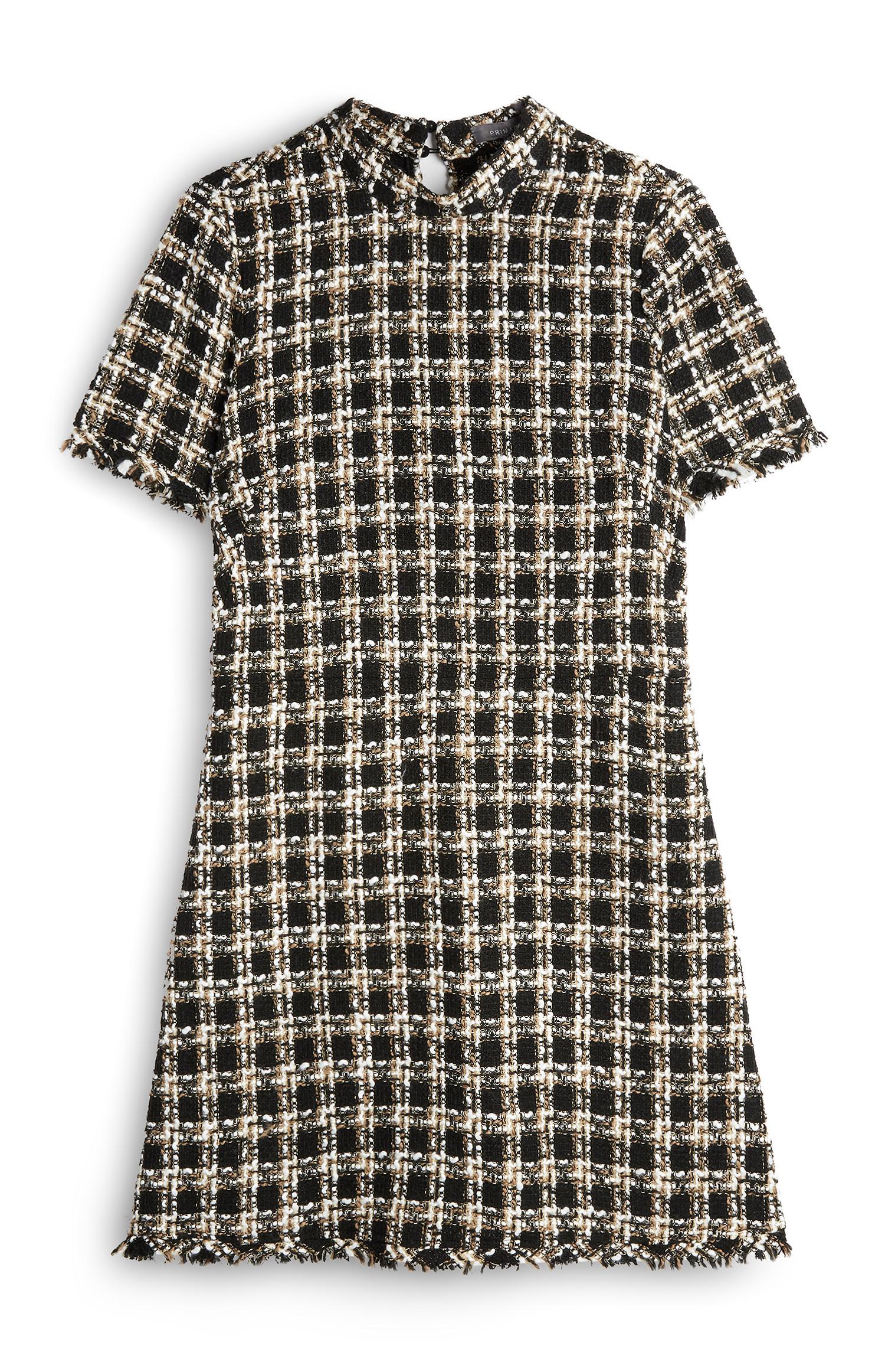 Vestido xadrez tweed preto/branco