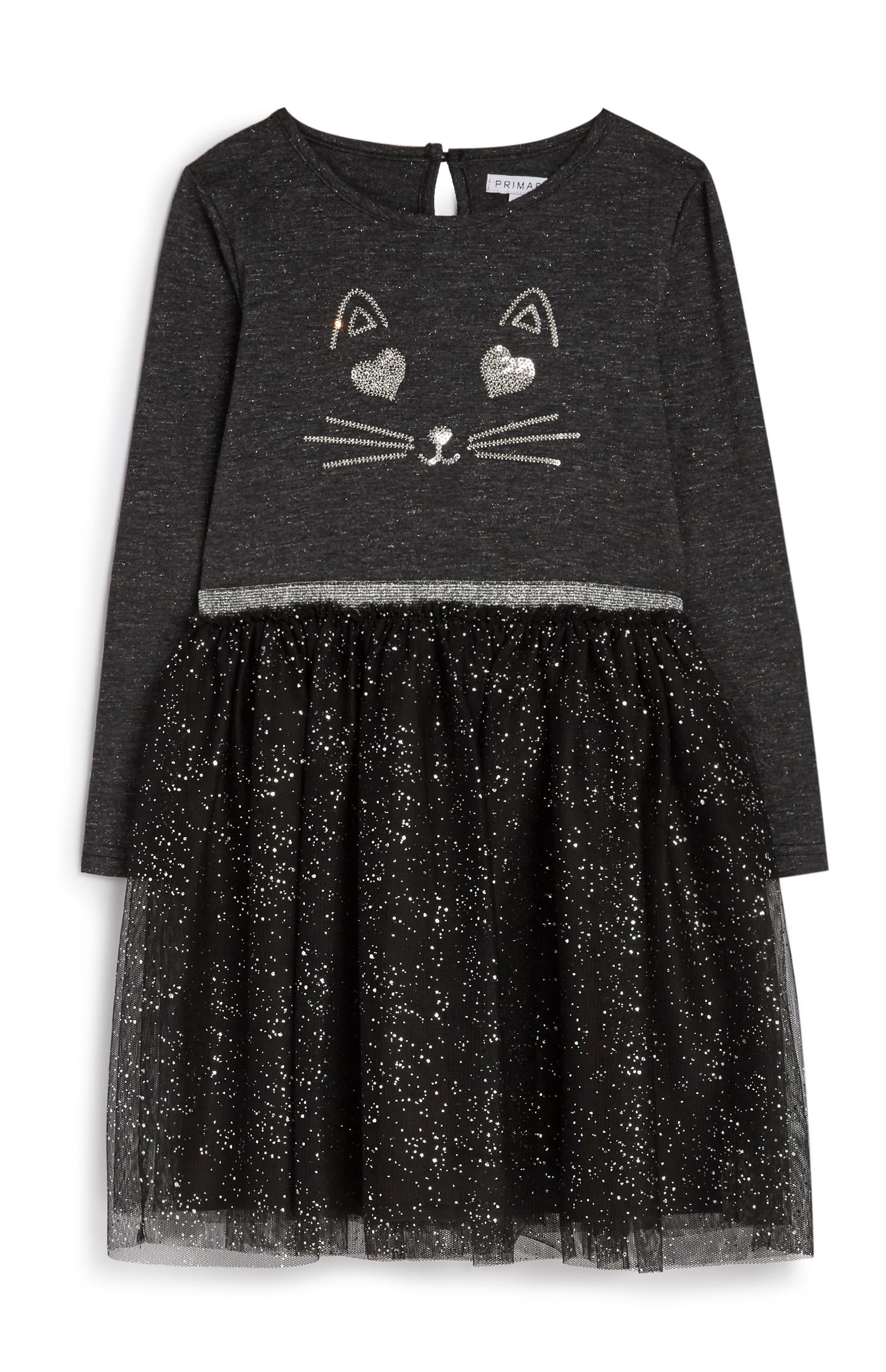 Vestido con tul y motivo de gato para niña pequeña